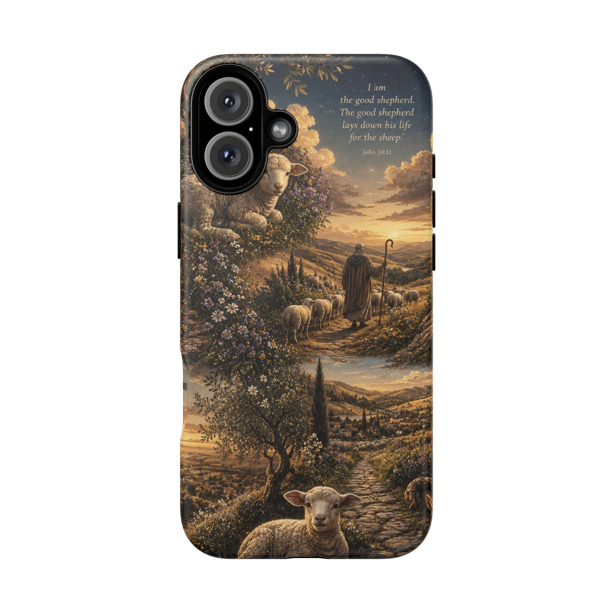 Tough Phone Case — Shepherd & Lamb Scenic Christian Scripture Design ("The good shepherd...")
