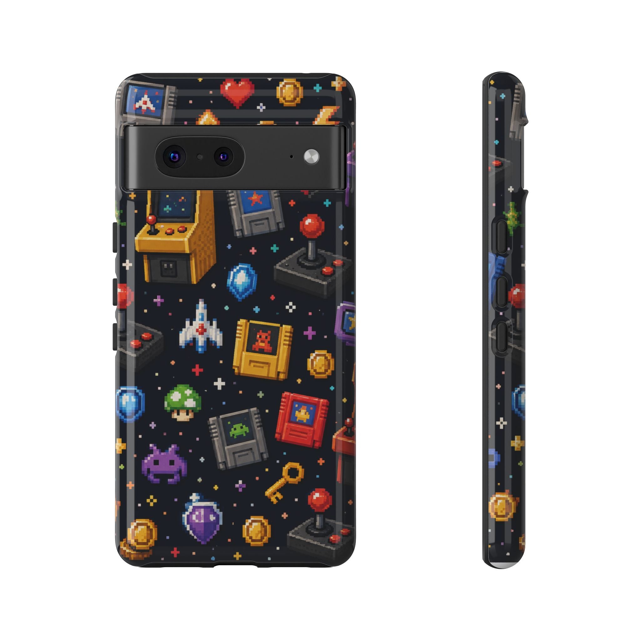 Retro Arcade Pixel Art Phone Case — Gamer Icons Pattern