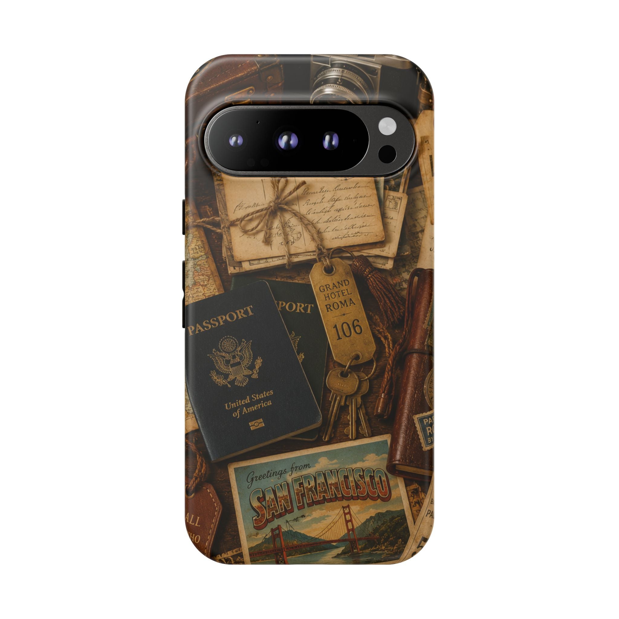 Vintage Travel Phone Case – Passport & Postcard Collage