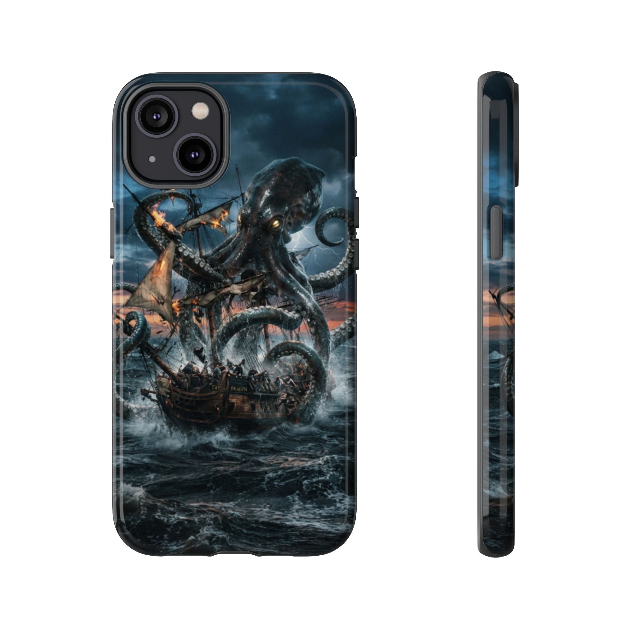 Kraken Sea Battle Phone Case — Ocean Monster Shipwreck Design