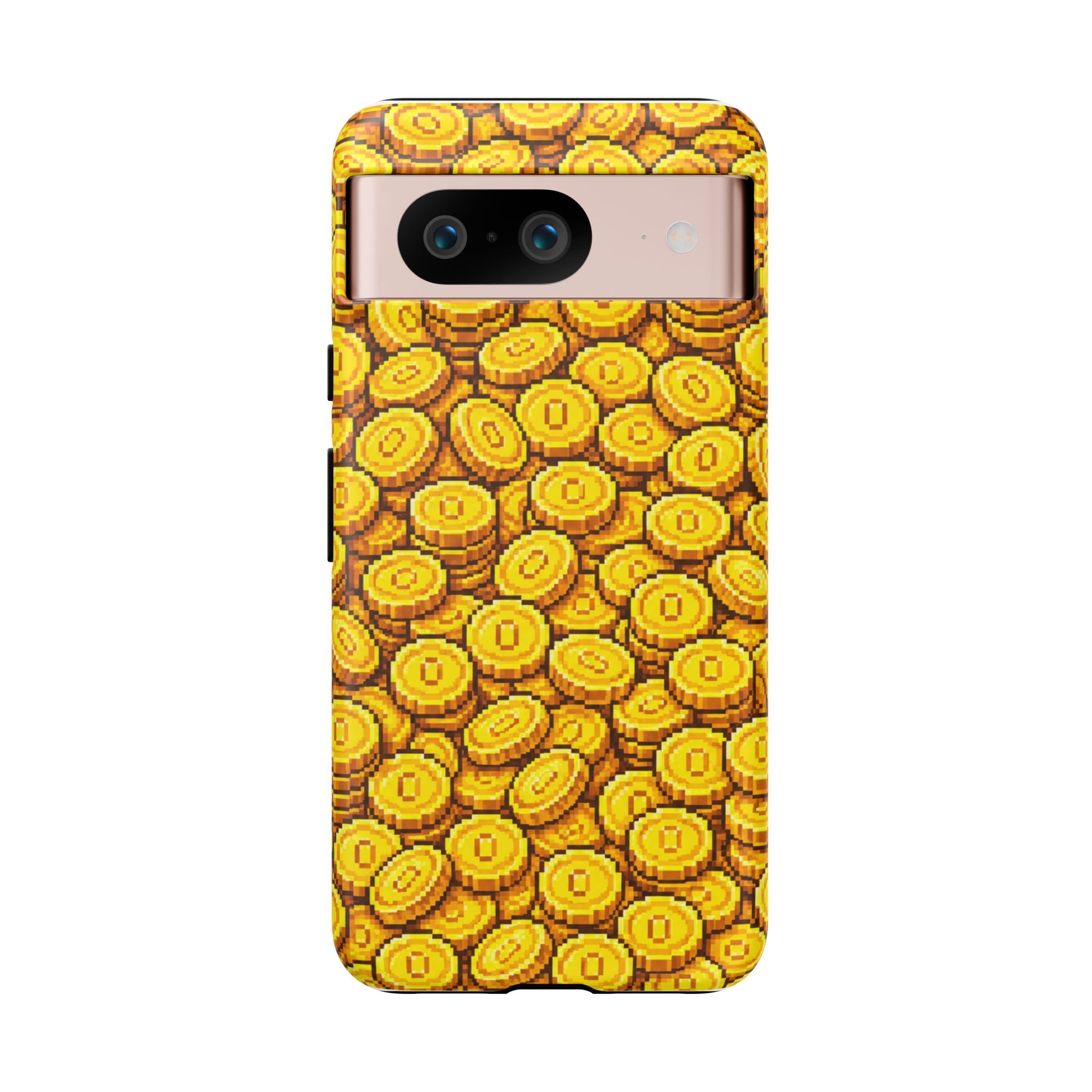 8bit Gamer Coin Pattern Phone Case – Retro Video Game Gold Treasure Design