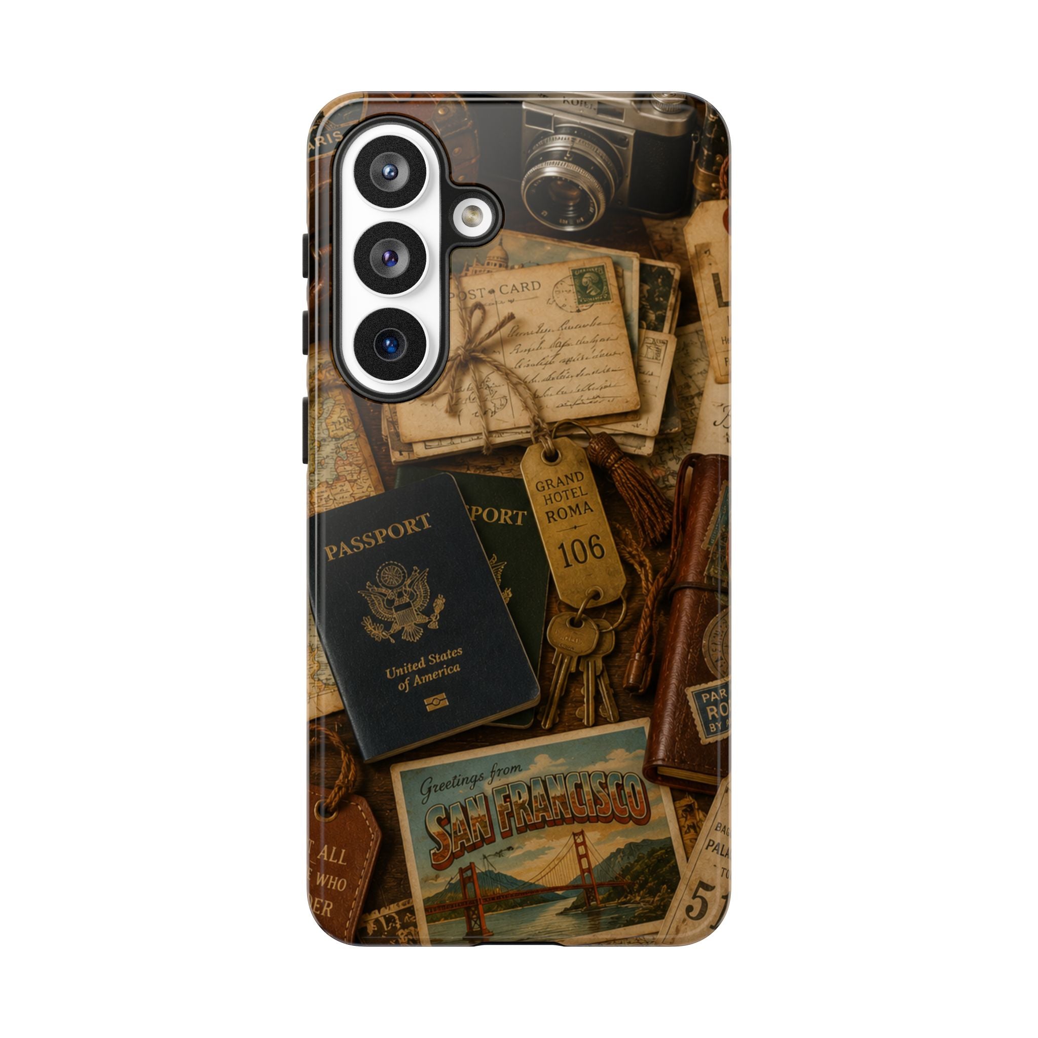Vintage Travel Phone Case – Passport & Postcard Collage