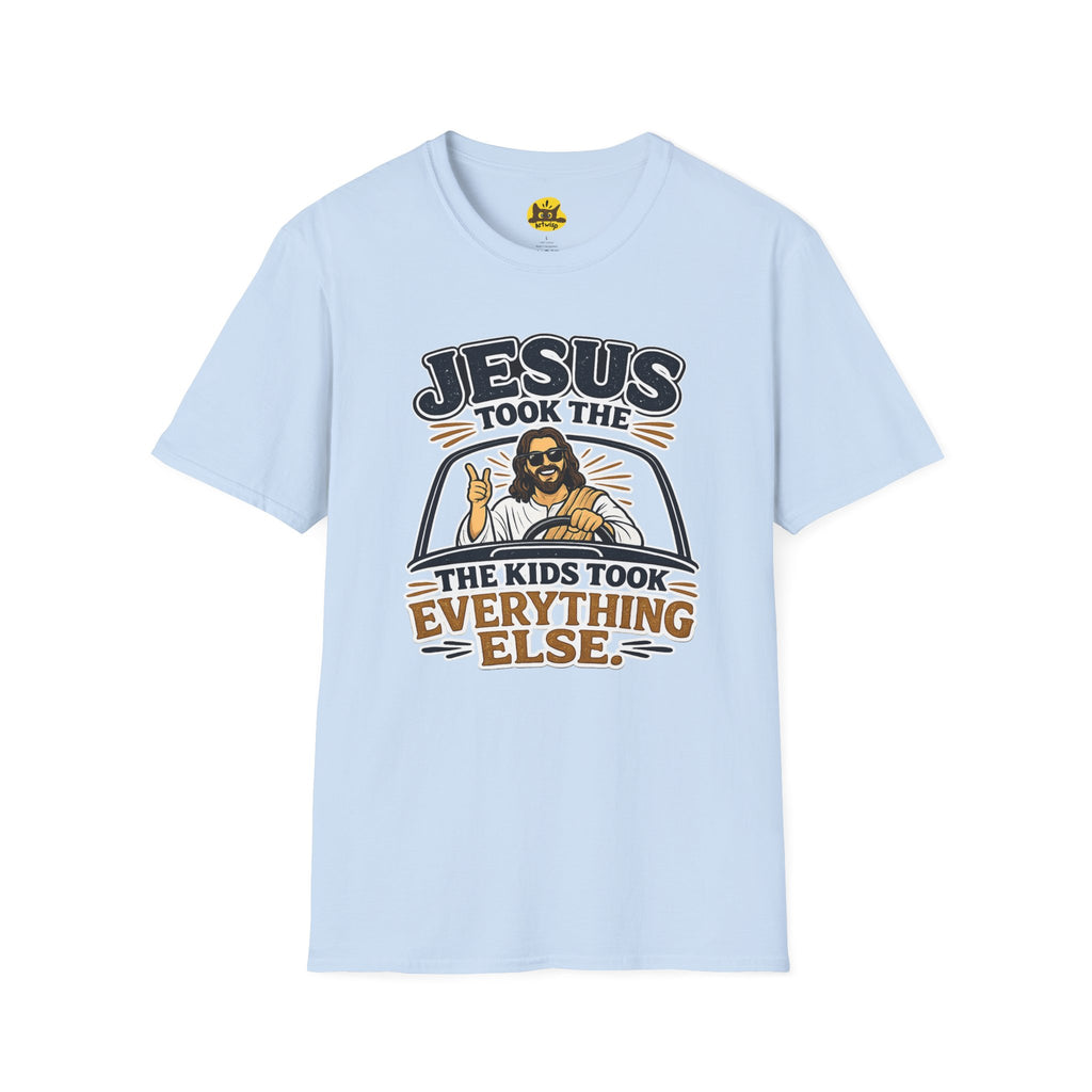 Jesus Took The Wheel T‑Shirt — "Jesus Took The Kids Took Everything Else" Christian Graphic Tee