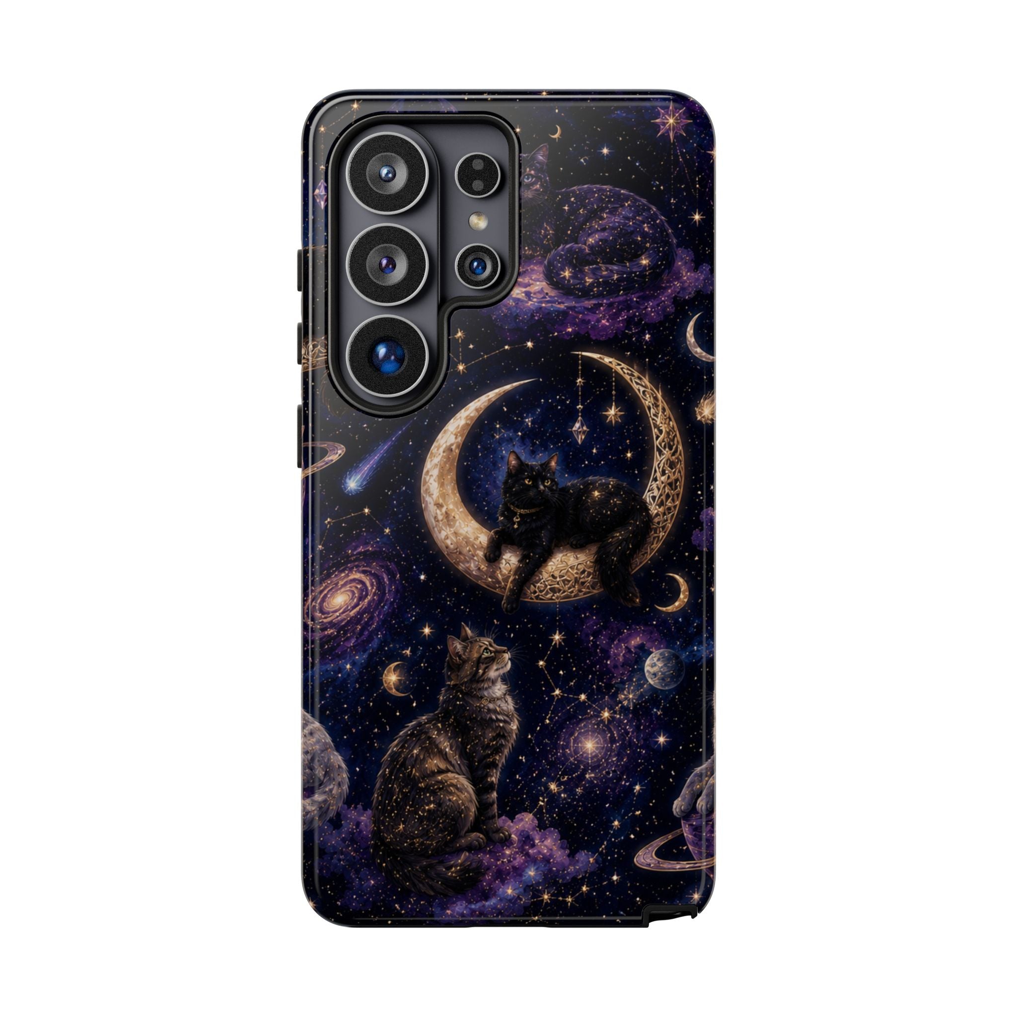 Galaxy Cats Tough Phone Case — Moon & Stars Space Kitty Protective Cover