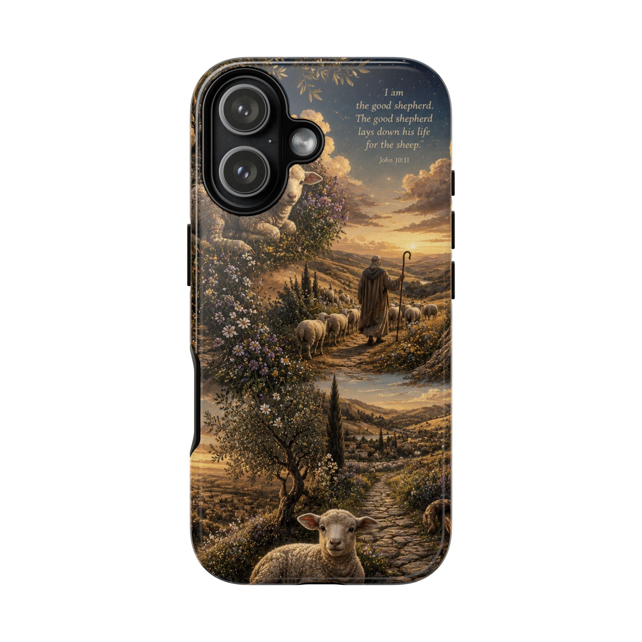 Tough Phone Case — Shepherd & Lamb Scenic Christian Scripture Design ("The good shepherd...")