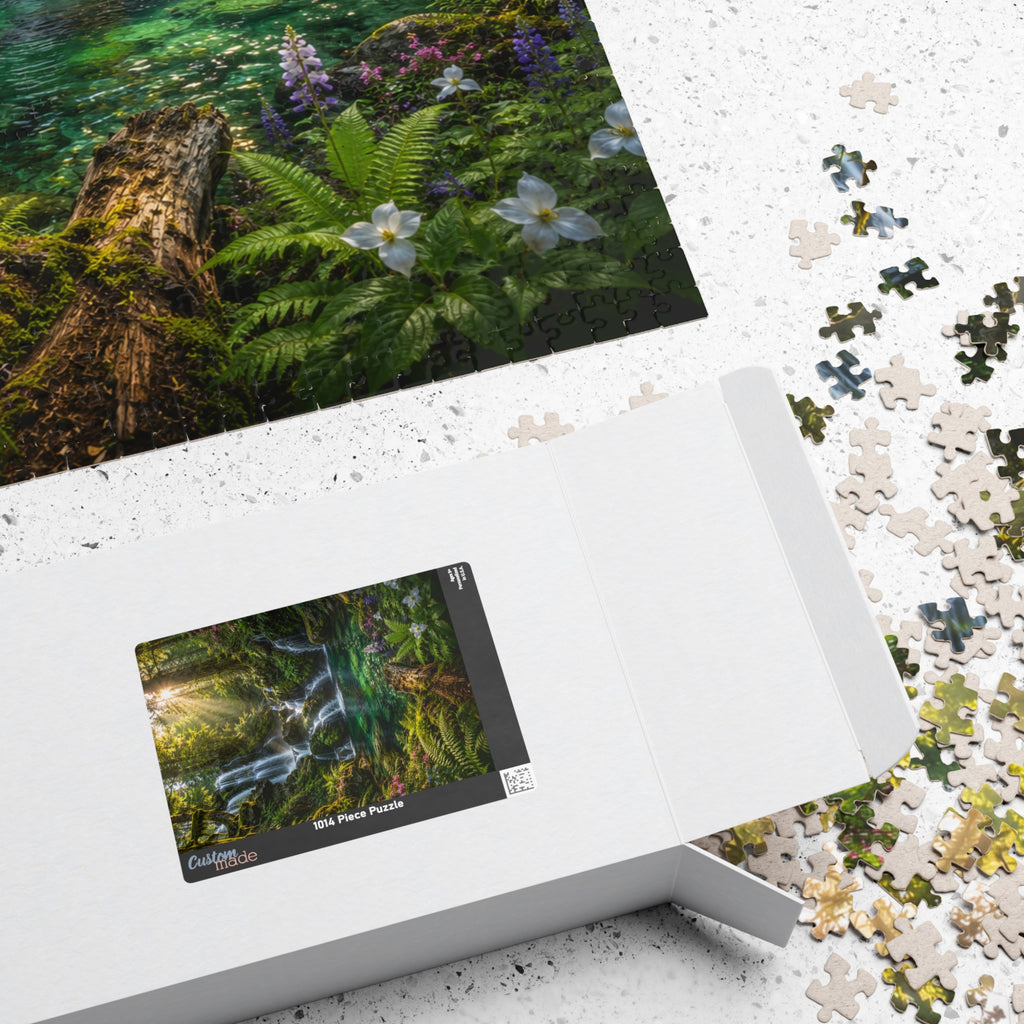 Enchanted Waterfall Forest Puzzle — Scenic Nature Jigsaw (110/252/520/1014 pcs)