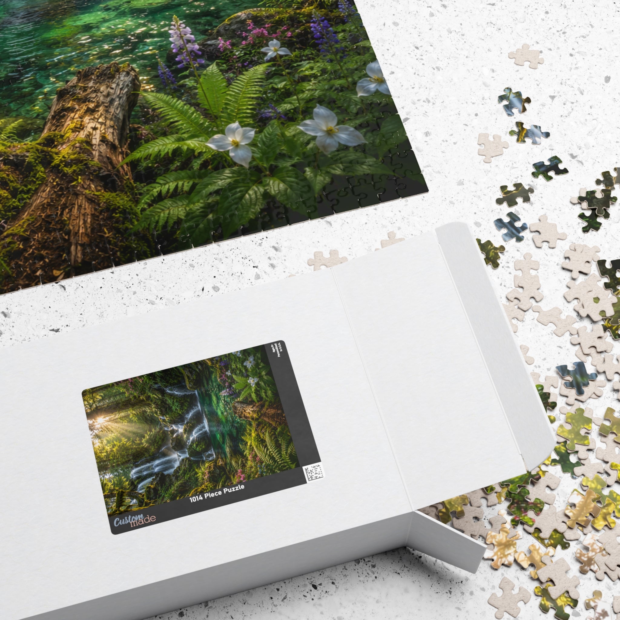 Enchanted Waterfall Forest Puzzle — Scenic Nature Jigsaw (110/252/520/1014 pcs)