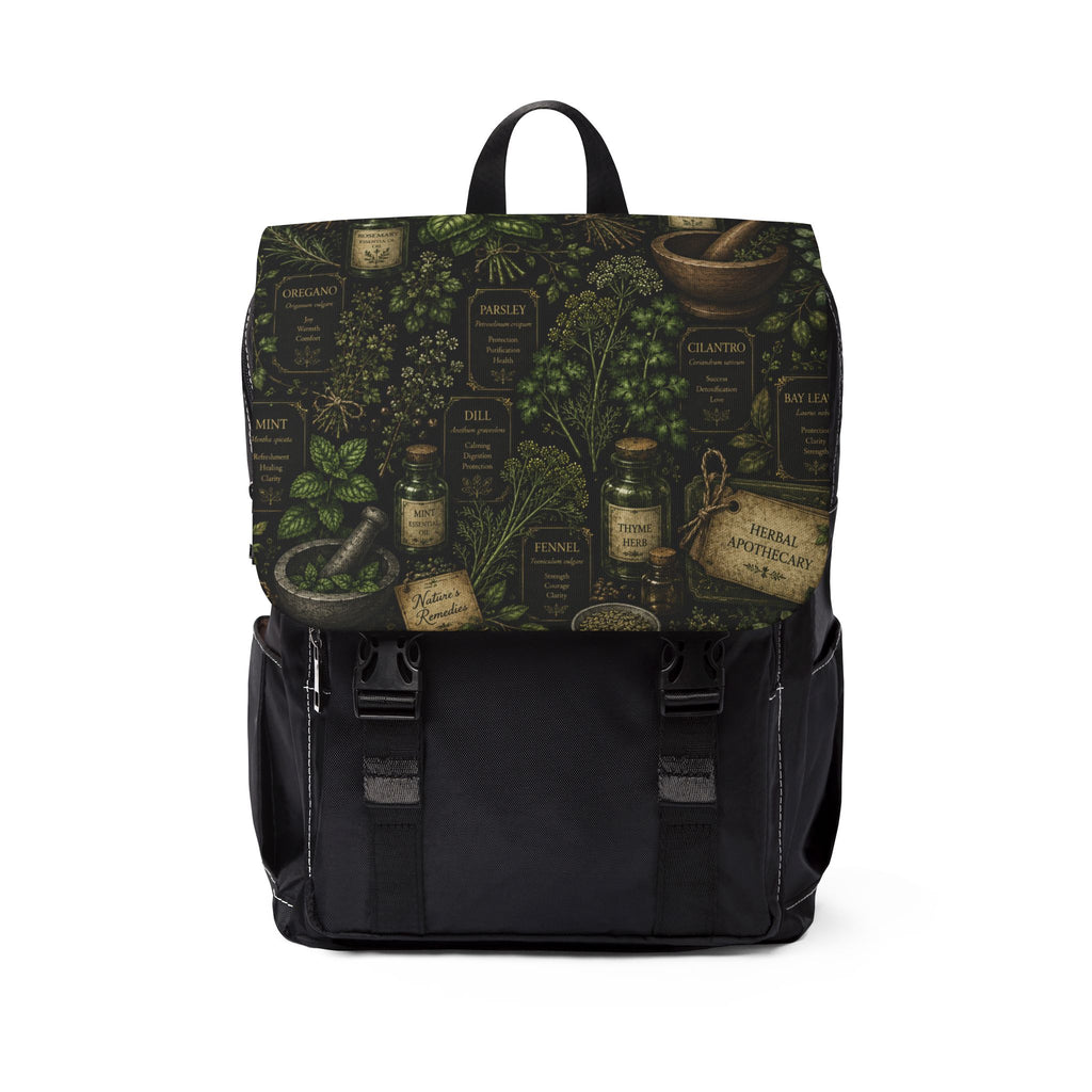 Herbal Apothecary Shoulder Backpack — Botanical Shoulder Backpack with Vintage Labels