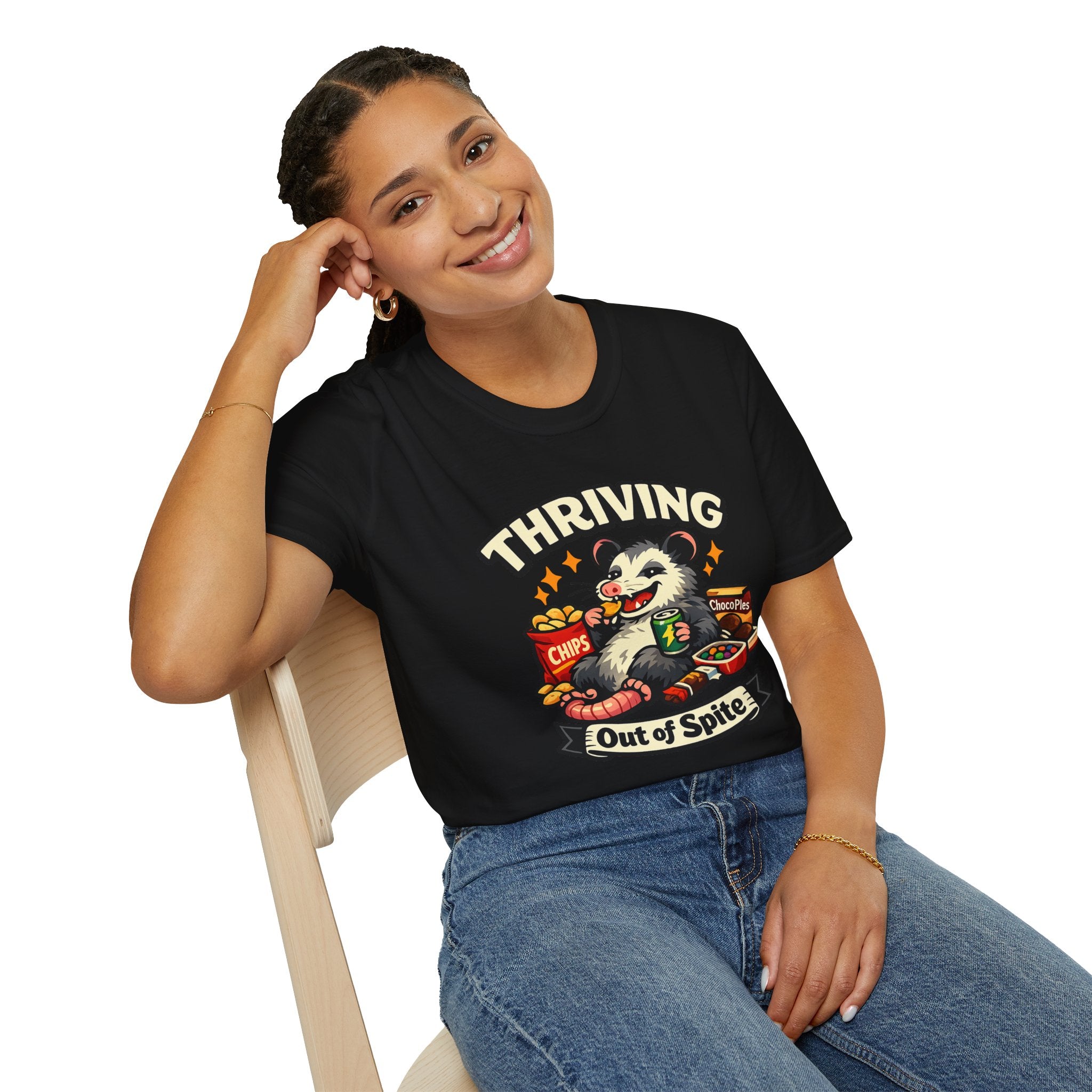 Thriving Possum T-Shirt — "Thriving Out of Spite" Funny Snack-Loving Design