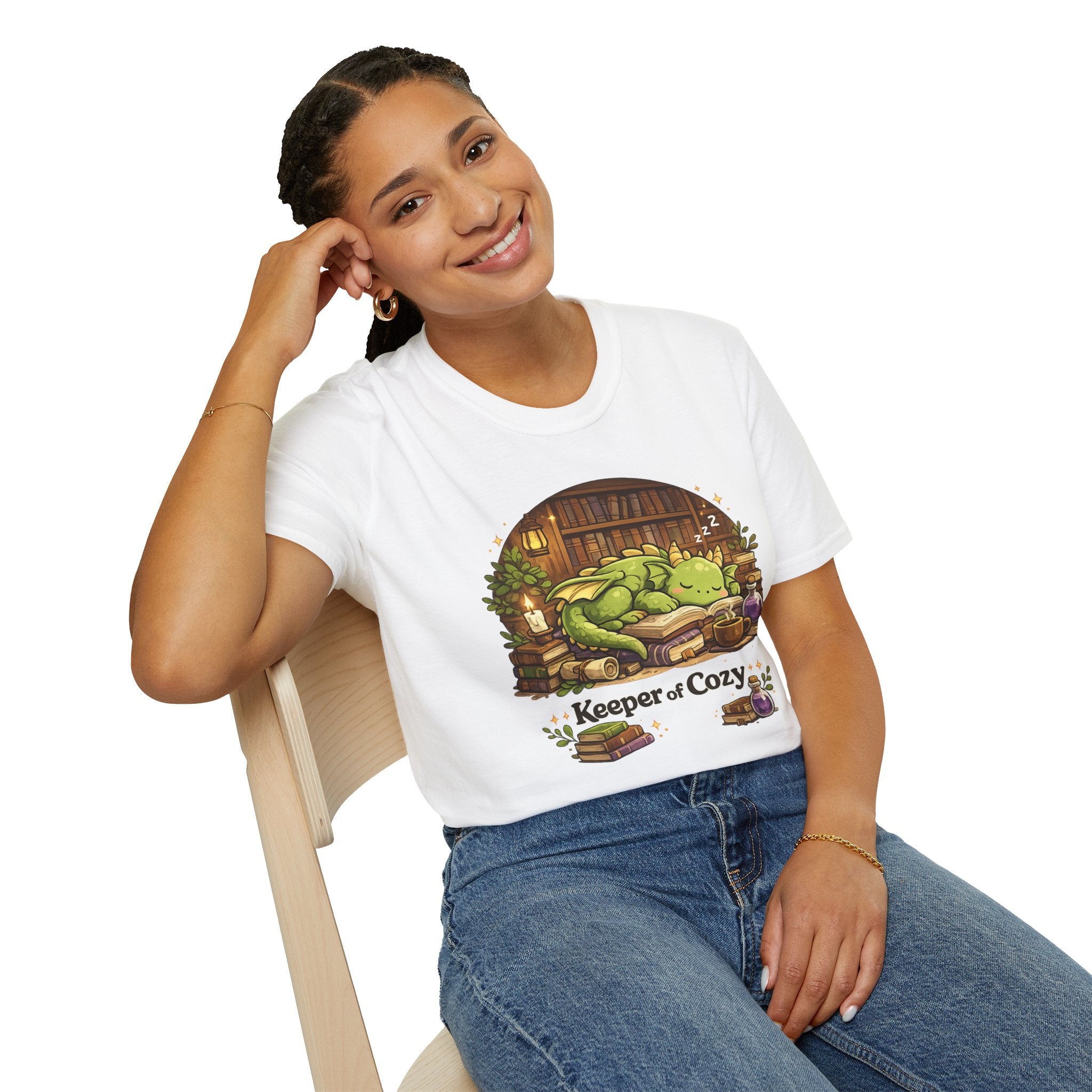 Dragon Nap T-Shirt — "Keeper of Cozy" Cute Sleeping Dragon Graphic Tee
