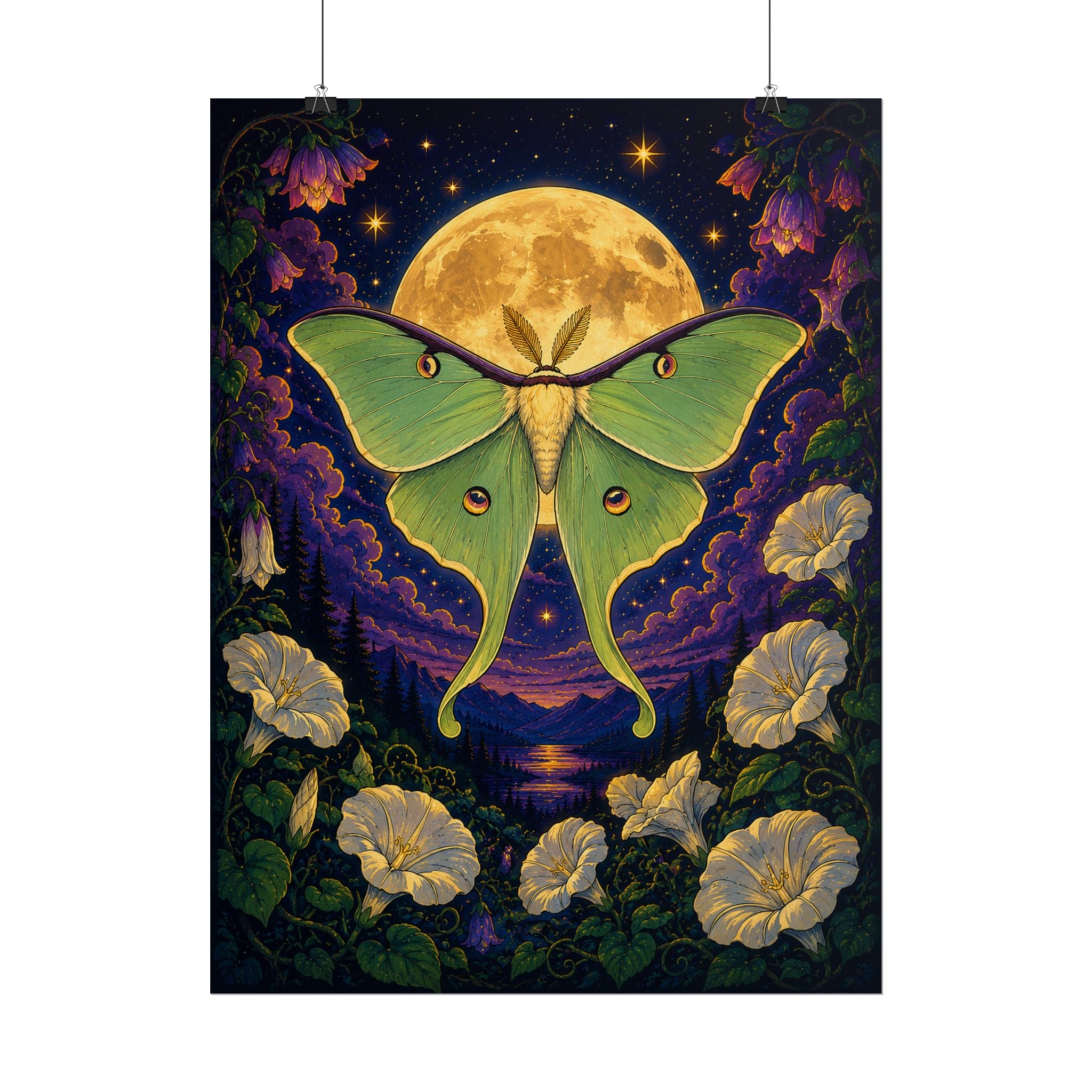 Lunar Luna Moth Poster — Moonlit Moth Wall Art Print