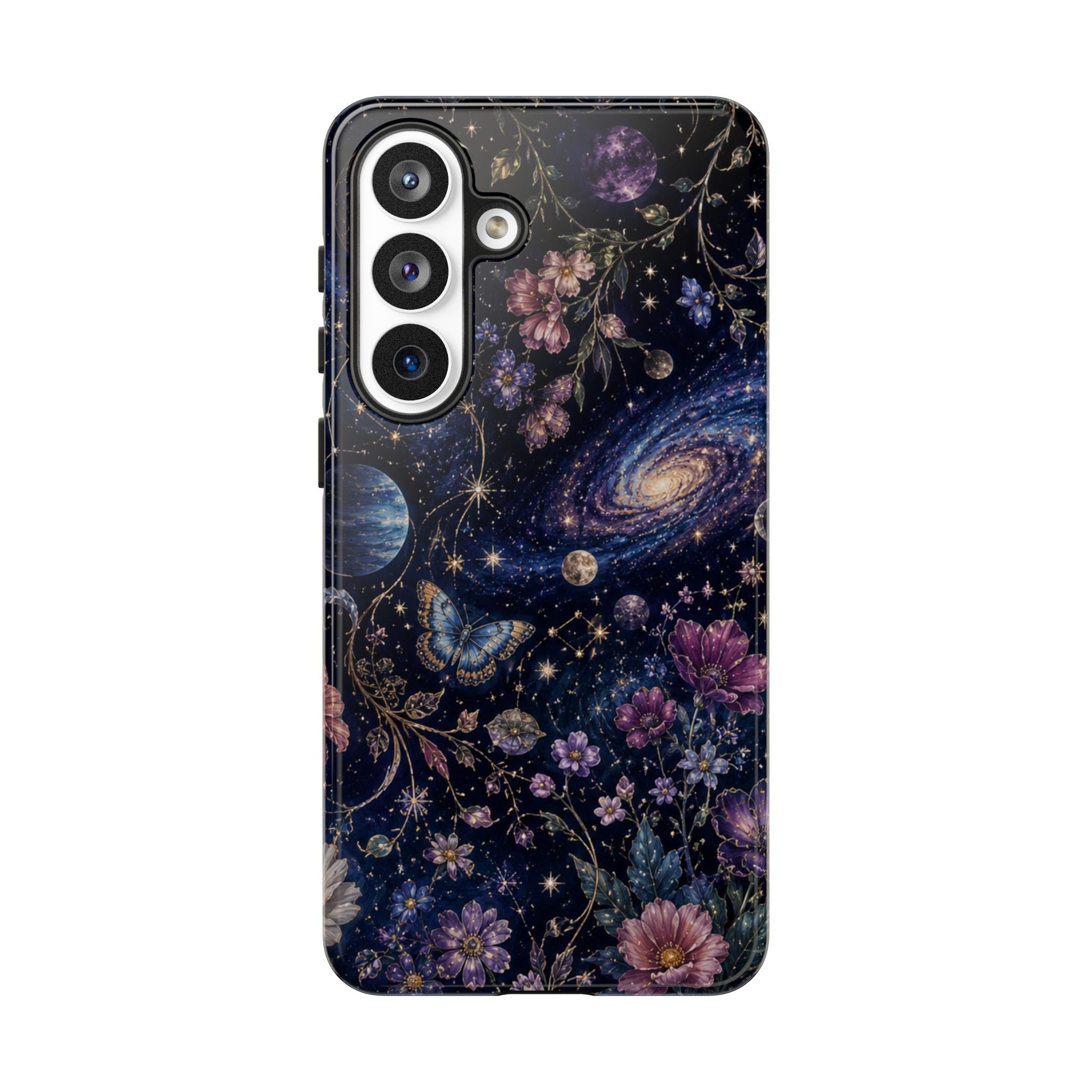 Cosmic Garden Tough Phone Case — Floral Galaxy Phone Protective Cover