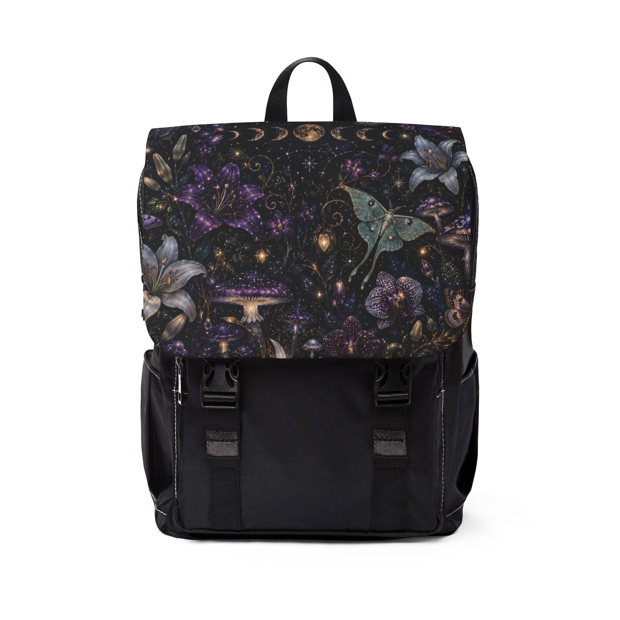 Mystic Night Moth Shoulder Backpack — Floral Moonlight Casual Shoulder Bag