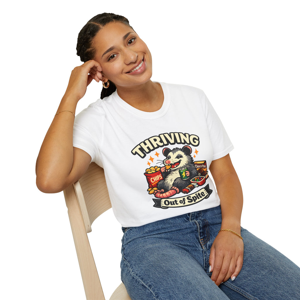 Thriving Possum T-Shirt — "Thriving Out of Spite" Funny Snack-Loving Design