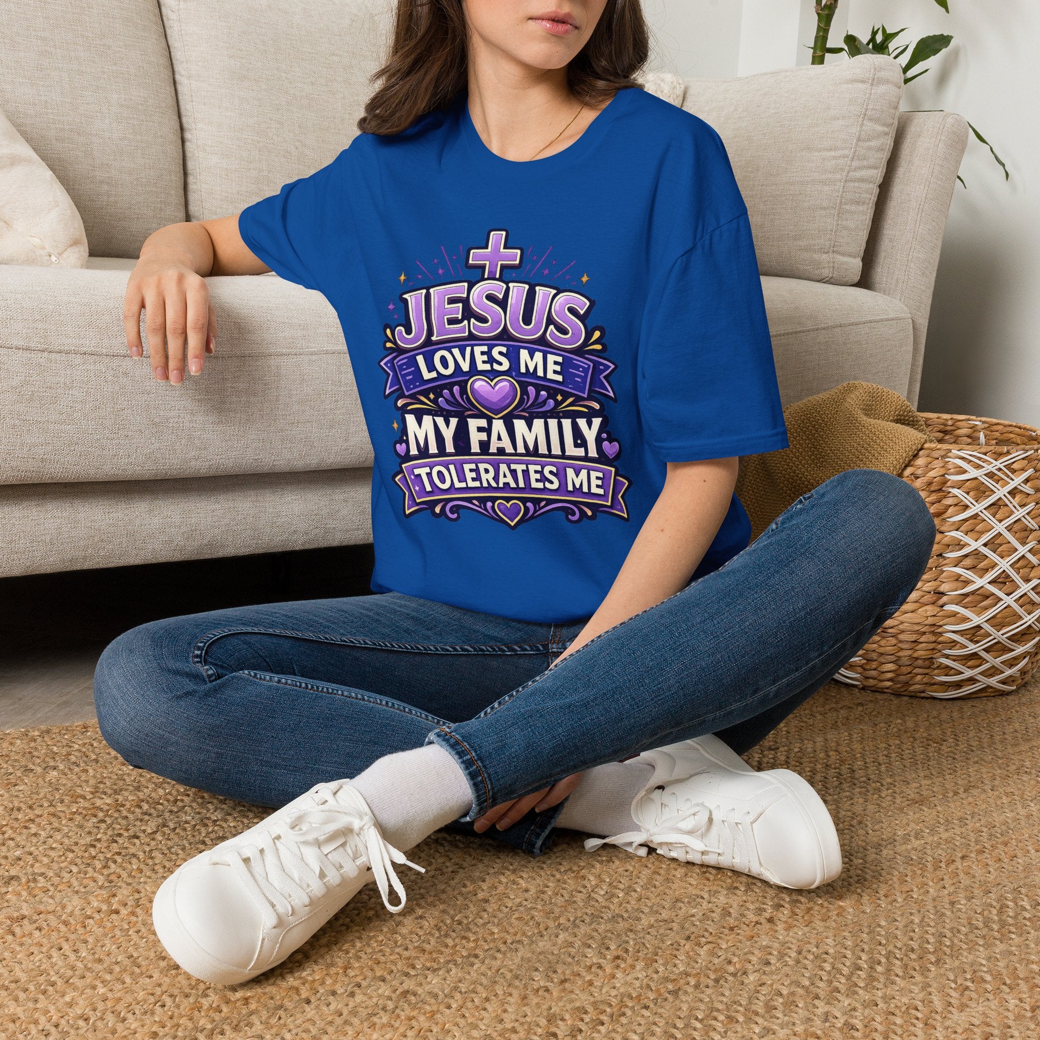 Jesus Loves Me T-Shirt — "Jesus Loves Me, My Family Tolerates Me" Funny Christian Gift Graphic Tee