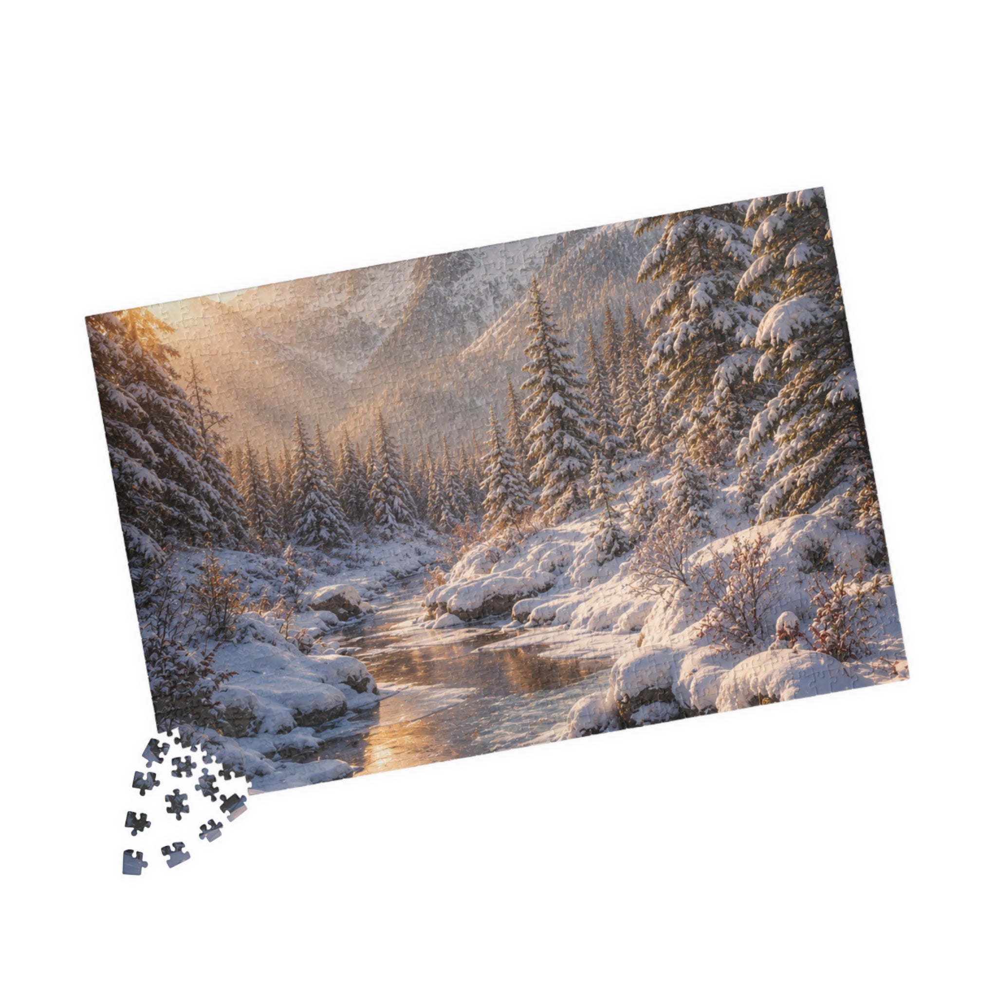 Winter Mountain River Puzzle — Scenic Snowy Landscape Jigsaw (110/252/520/1014 pcs)