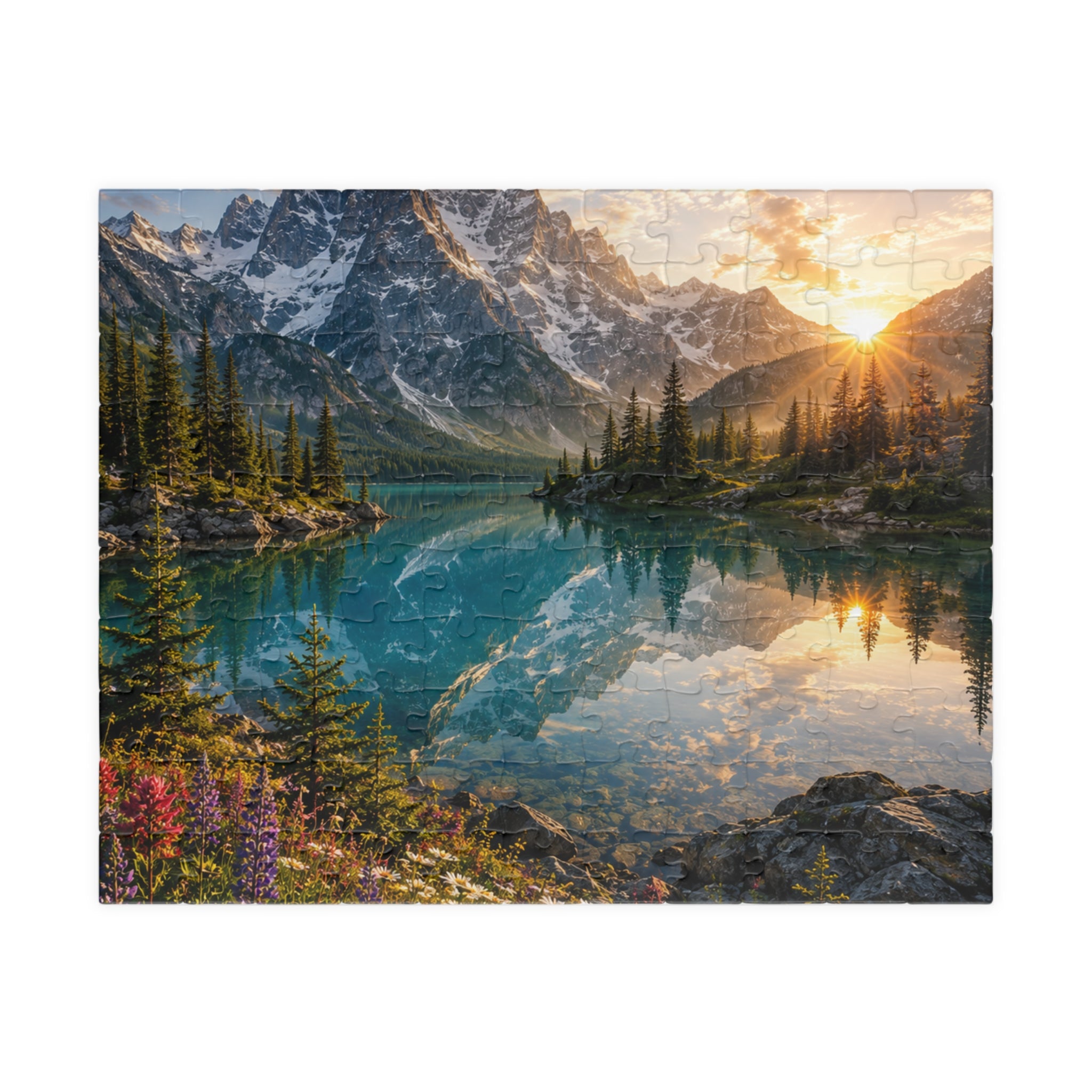 Mountain Lake Sunset Puzzle — Scenic Nature Jigsaw (110–1014 pcs)