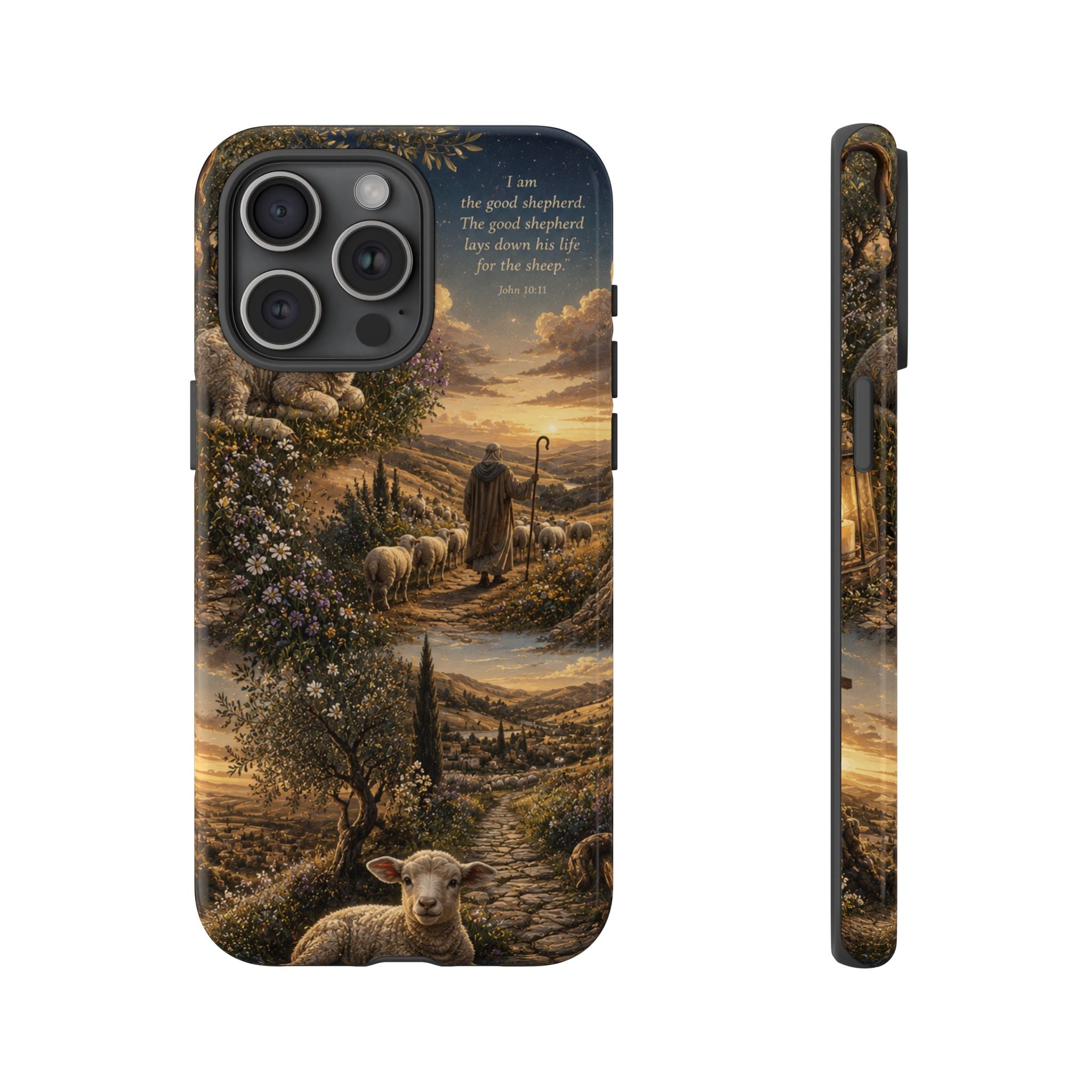 Tough Phone Case — Shepherd & Lamb Scenic Christian Scripture Design ("The good shepherd...")