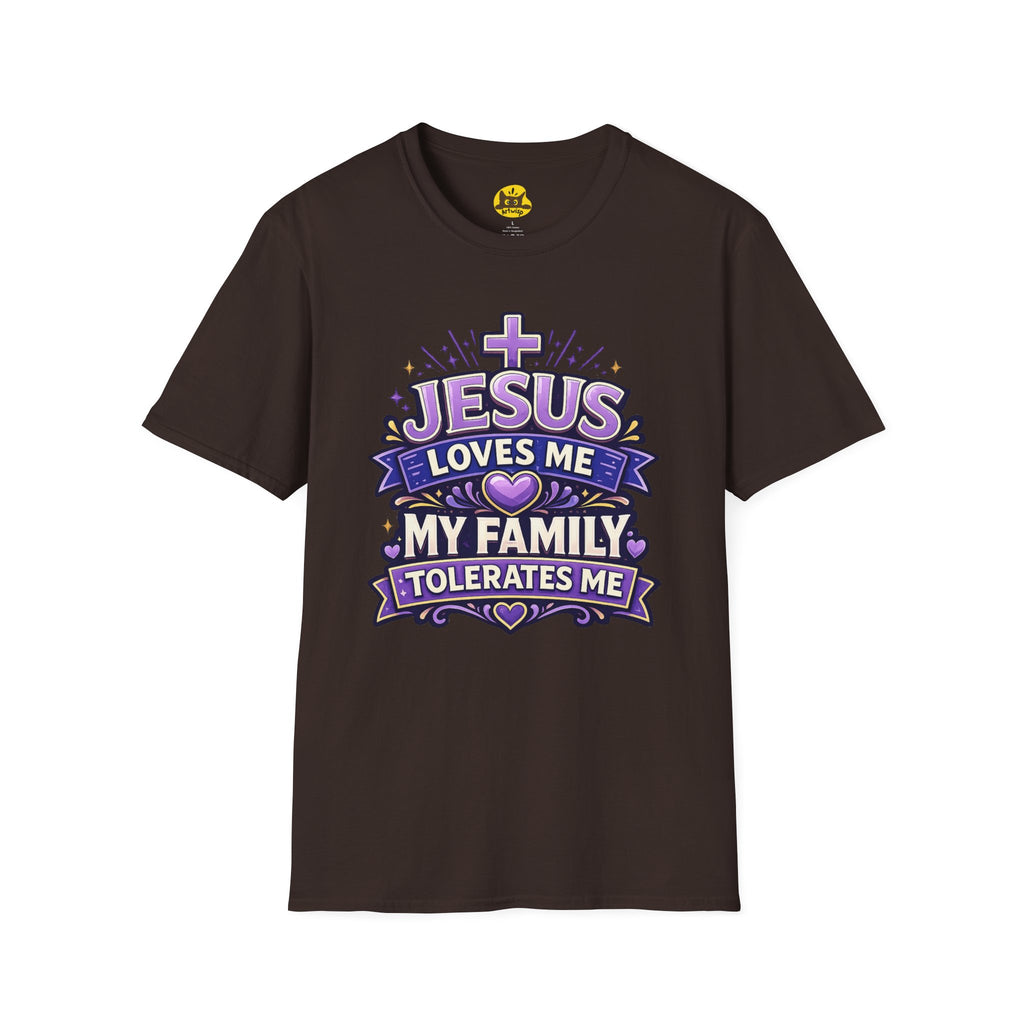 Jesus Loves Me T-Shirt — "Jesus Loves Me, My Family Tolerates Me" Funny Christian Gift Graphic Tee