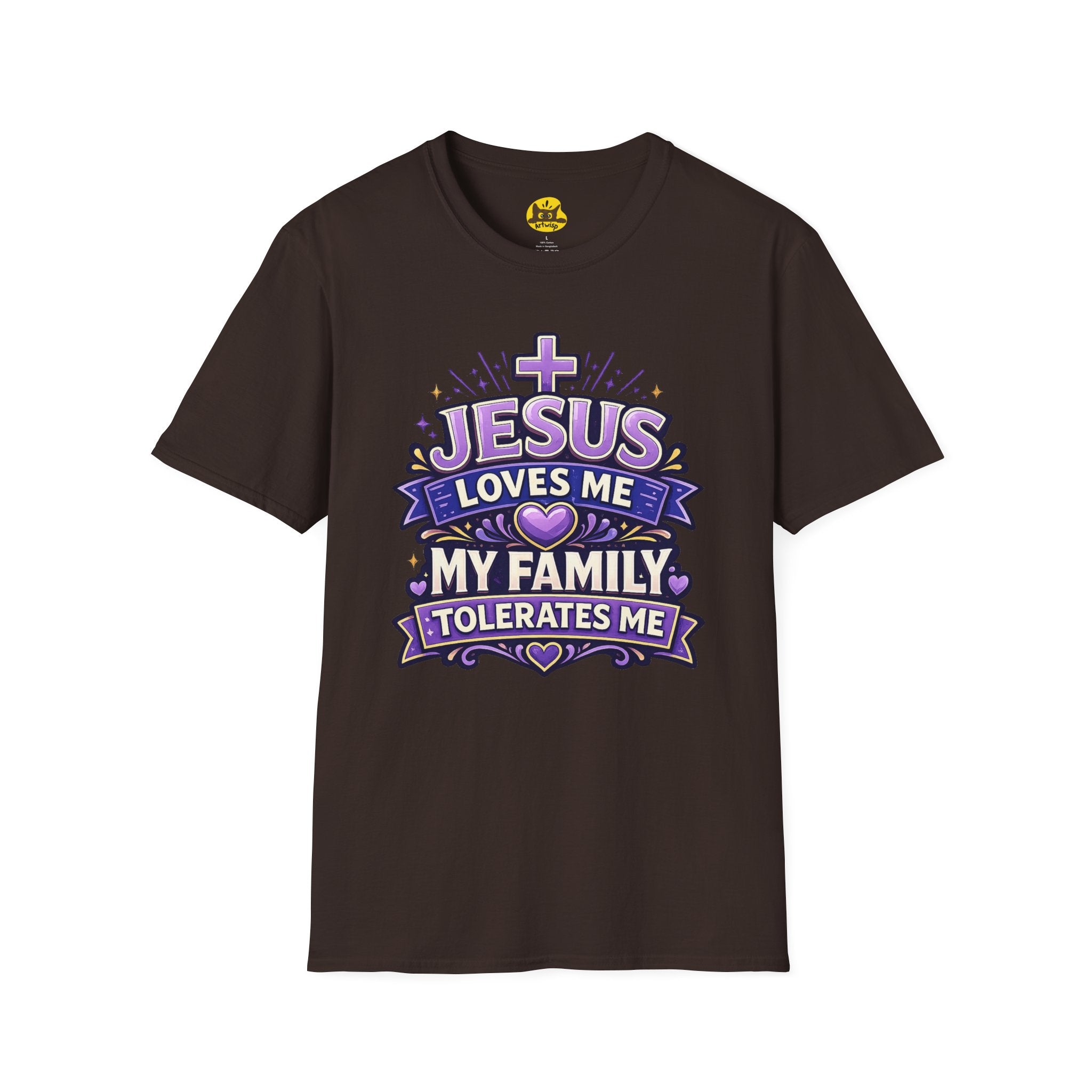 Jesus Loves Me T-Shirt — "Jesus Loves Me, My Family Tolerates Me" Funny Christian Gift Graphic Tee