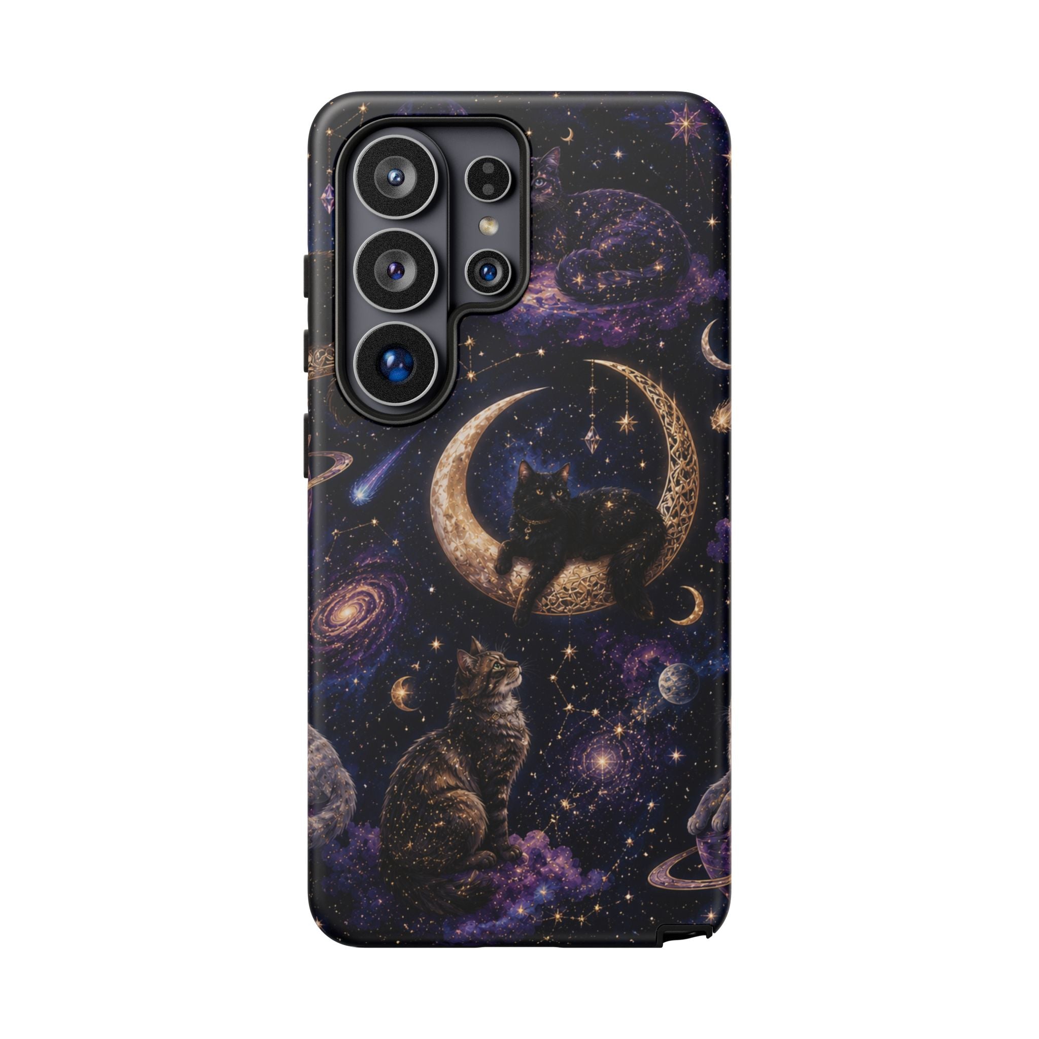 Galaxy Cats Tough Phone Case — Moon & Stars Space Kitty Protective Cover