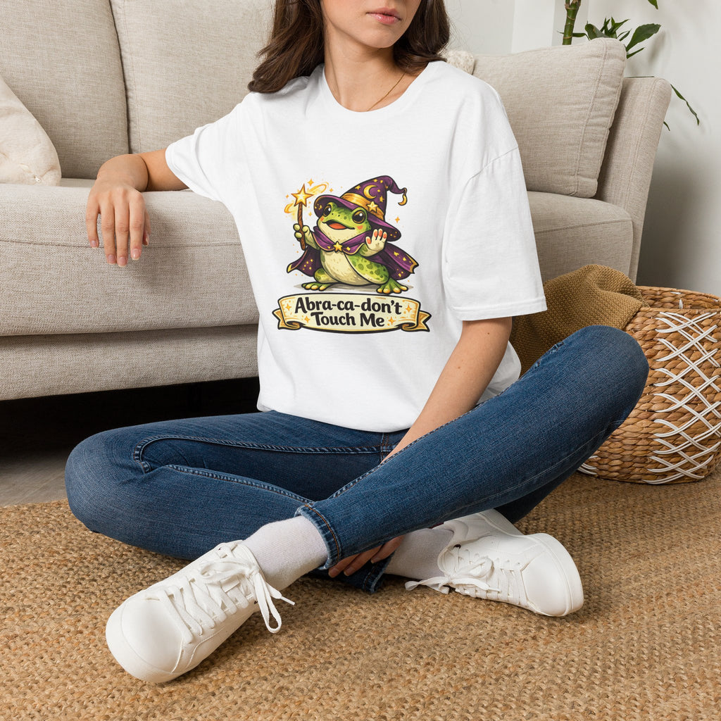 Wizard Frog T‑Shirt — “Abra‑ca‑don’t Touch Me” Cute Magic Tee