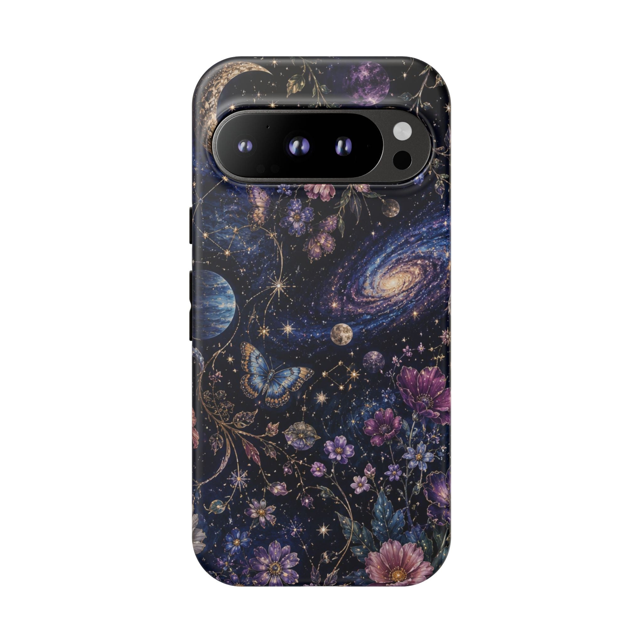Cosmic Garden Tough Phone Case — Floral Galaxy Phone Protective Cover