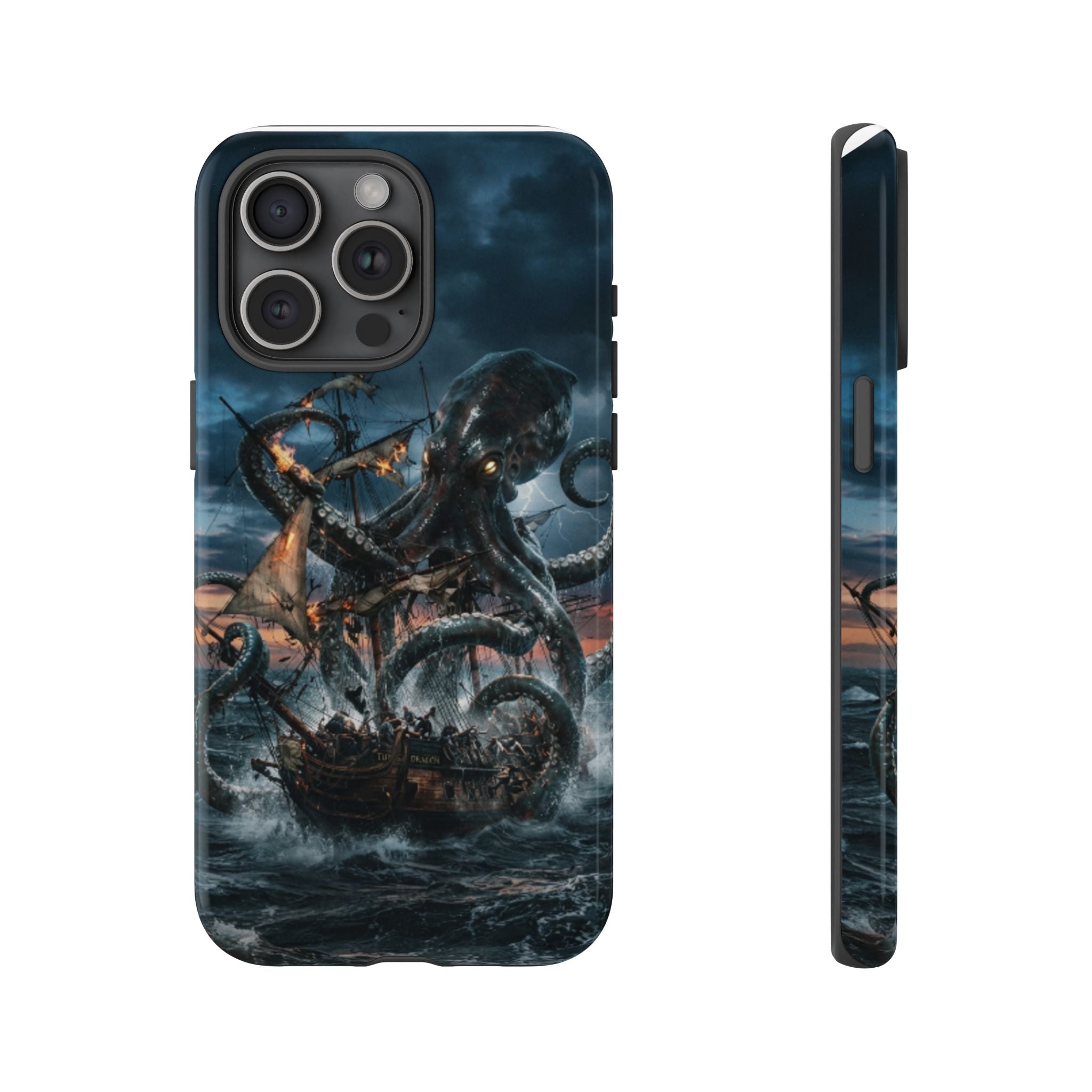 Kraken Sea Battle Phone Case — Ocean Monster Shipwreck Design
