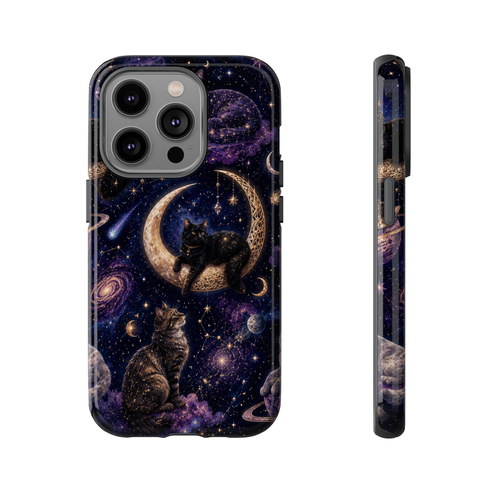 Galaxy Cats Tough Phone Case — Moon & Stars Space Kitty Protective Cover