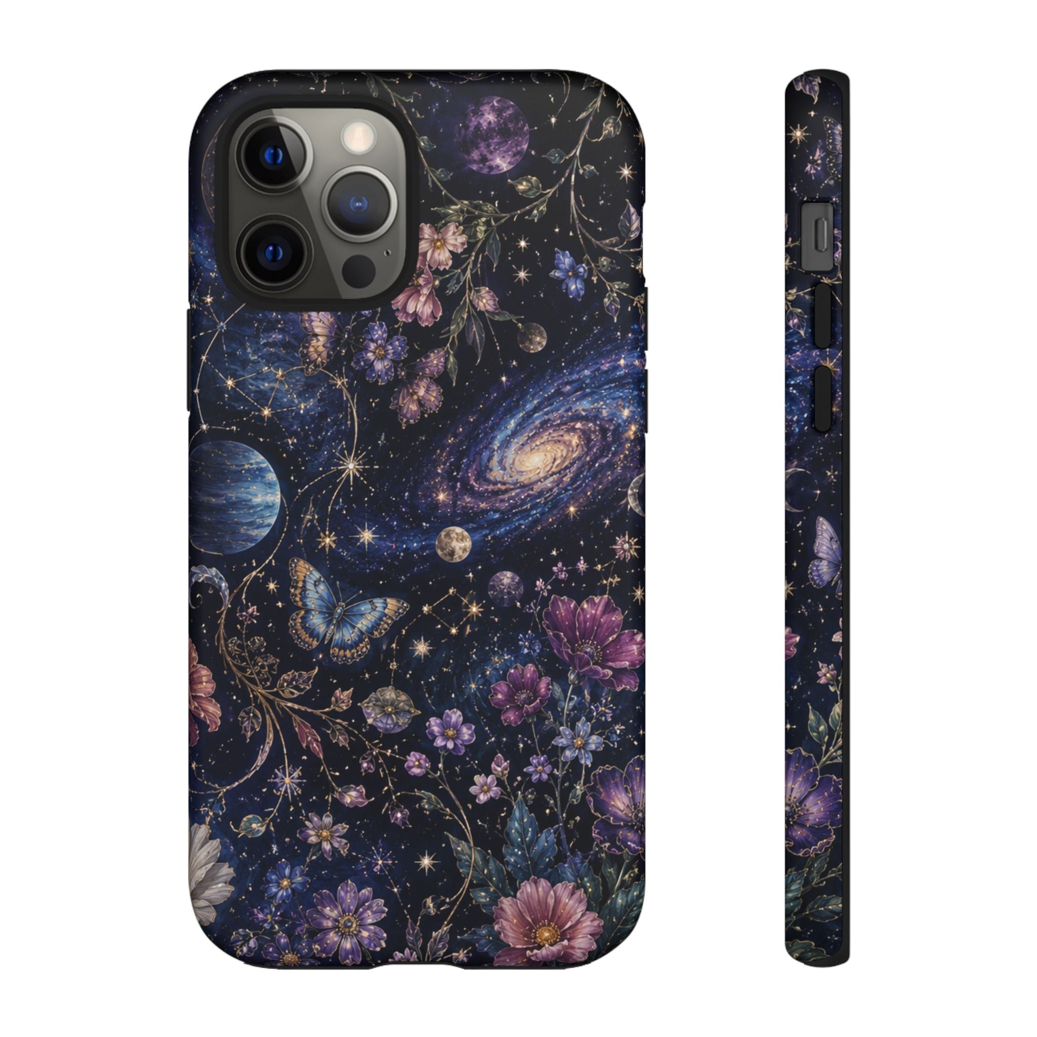 Cosmic Garden Tough Phone Case — Floral Galaxy Phone Protective Cover