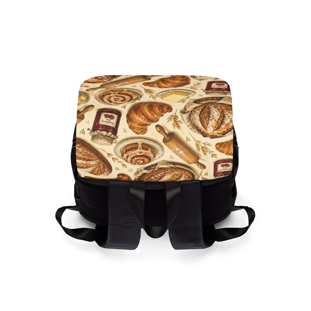Bakery Pattern Shoulder Backpack — Pastries, Croissants & Jam Print