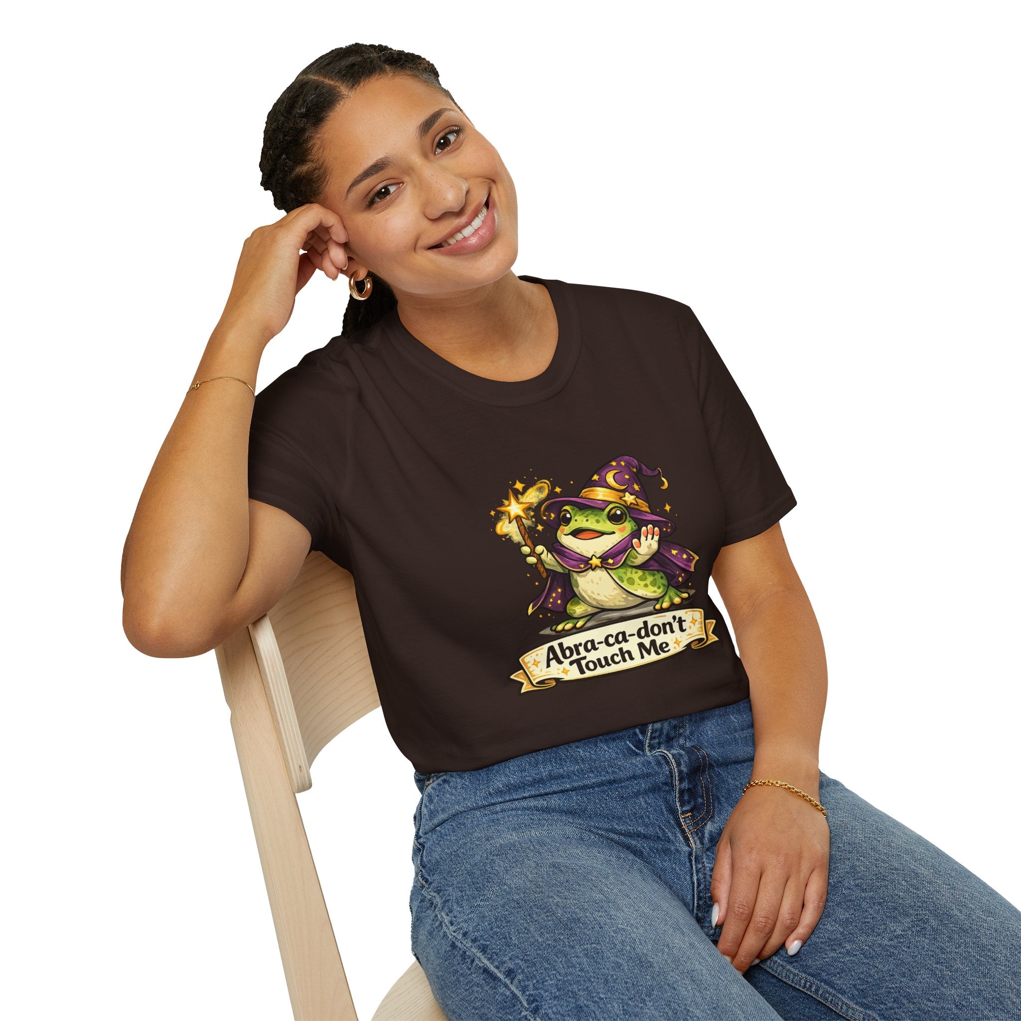 Wizard Frog T‑Shirt — “Abra‑ca‑don’t Touch Me” Cute Magic Tee