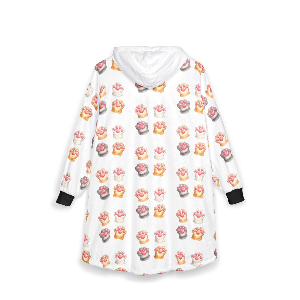 Cat Paw Pattern Hooded Blanket – Cozy Sherpa Wearable Blanket Hoodie