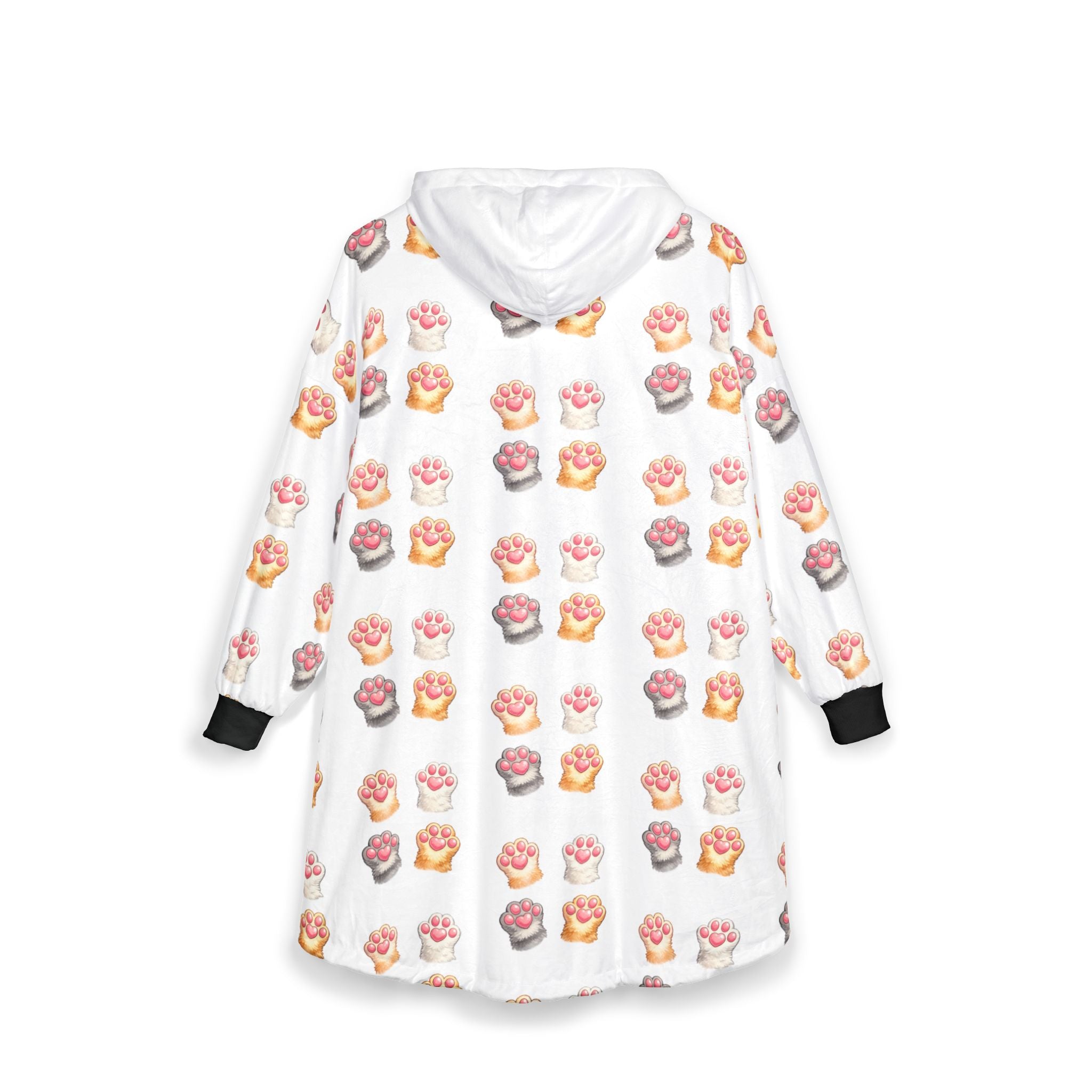 Cat Paw Pattern Hooded Blanket – Cozy Sherpa Wearable Blanket Hoodie