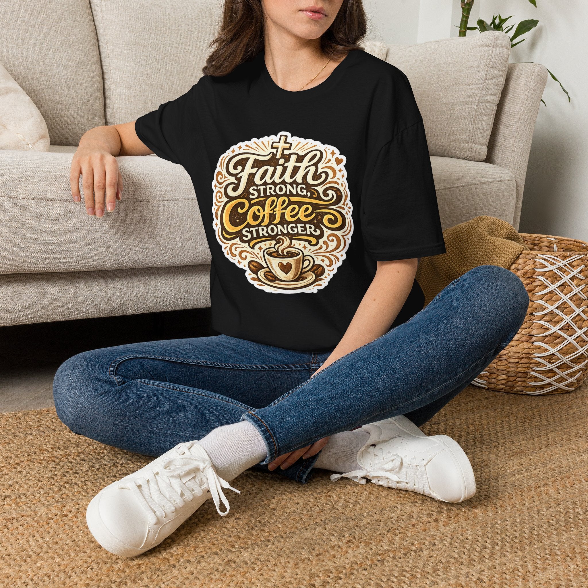 Faith Strong, Coffee Stronger T-Shirt | Faith Inspired Gift Tee