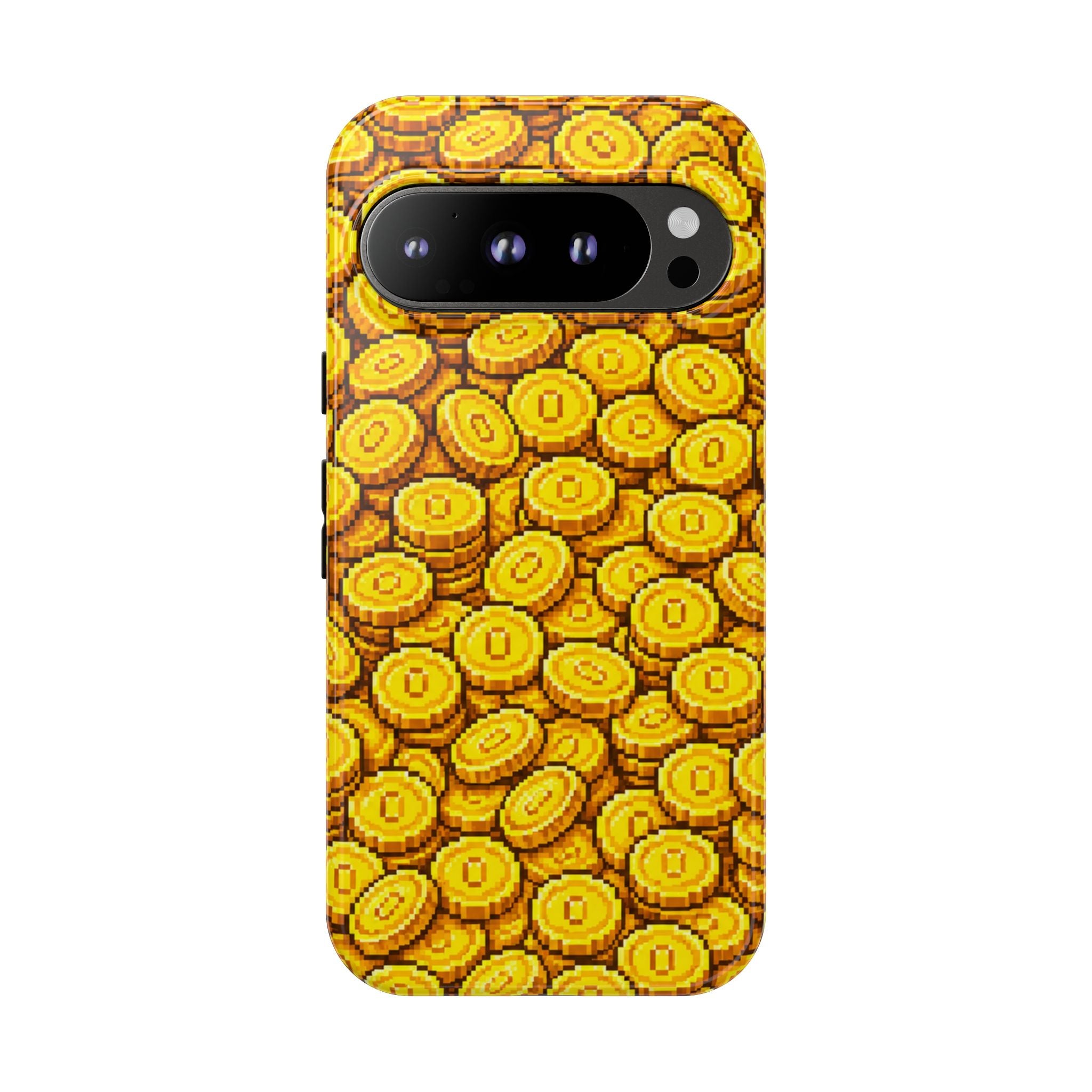 8bit Gamer Coin Pattern Phone Case – Retro Video Game Gold Treasure Design