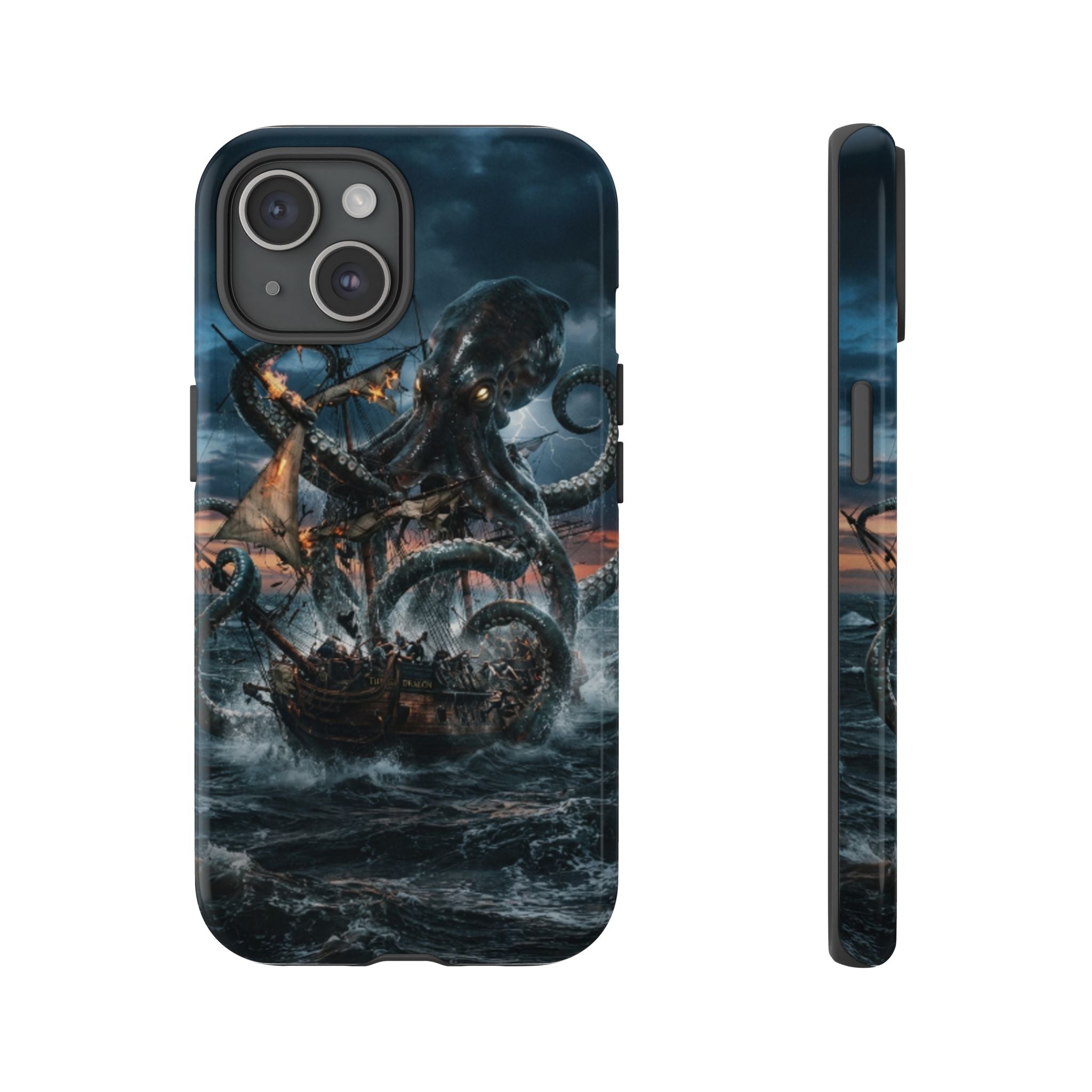 Kraken Sea Battle Phone Case — Ocean Monster Shipwreck Design