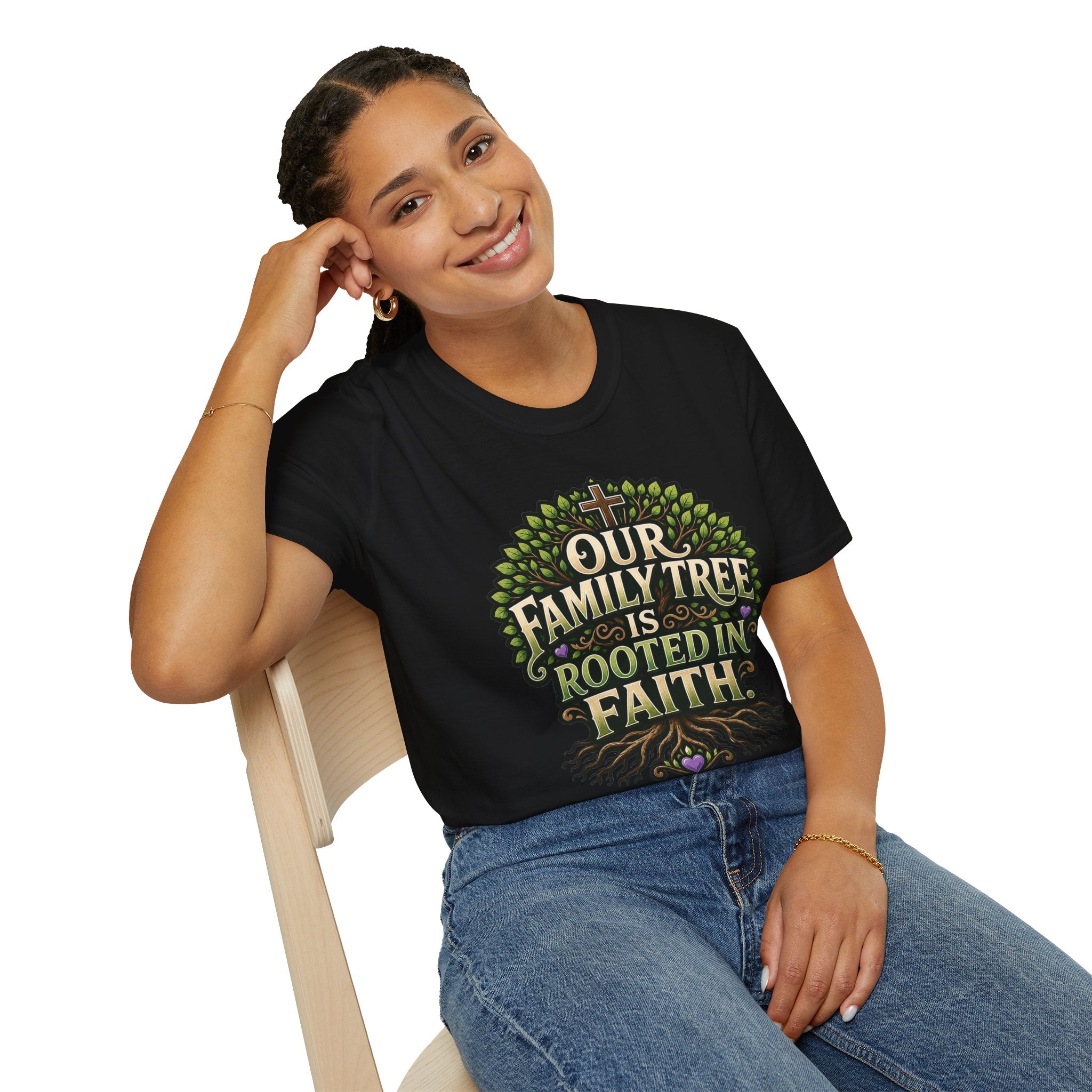 Faith Family Tree T-Shirt — "Our Family Tree Is Rooted in Faith" Christian Graphic Tee
