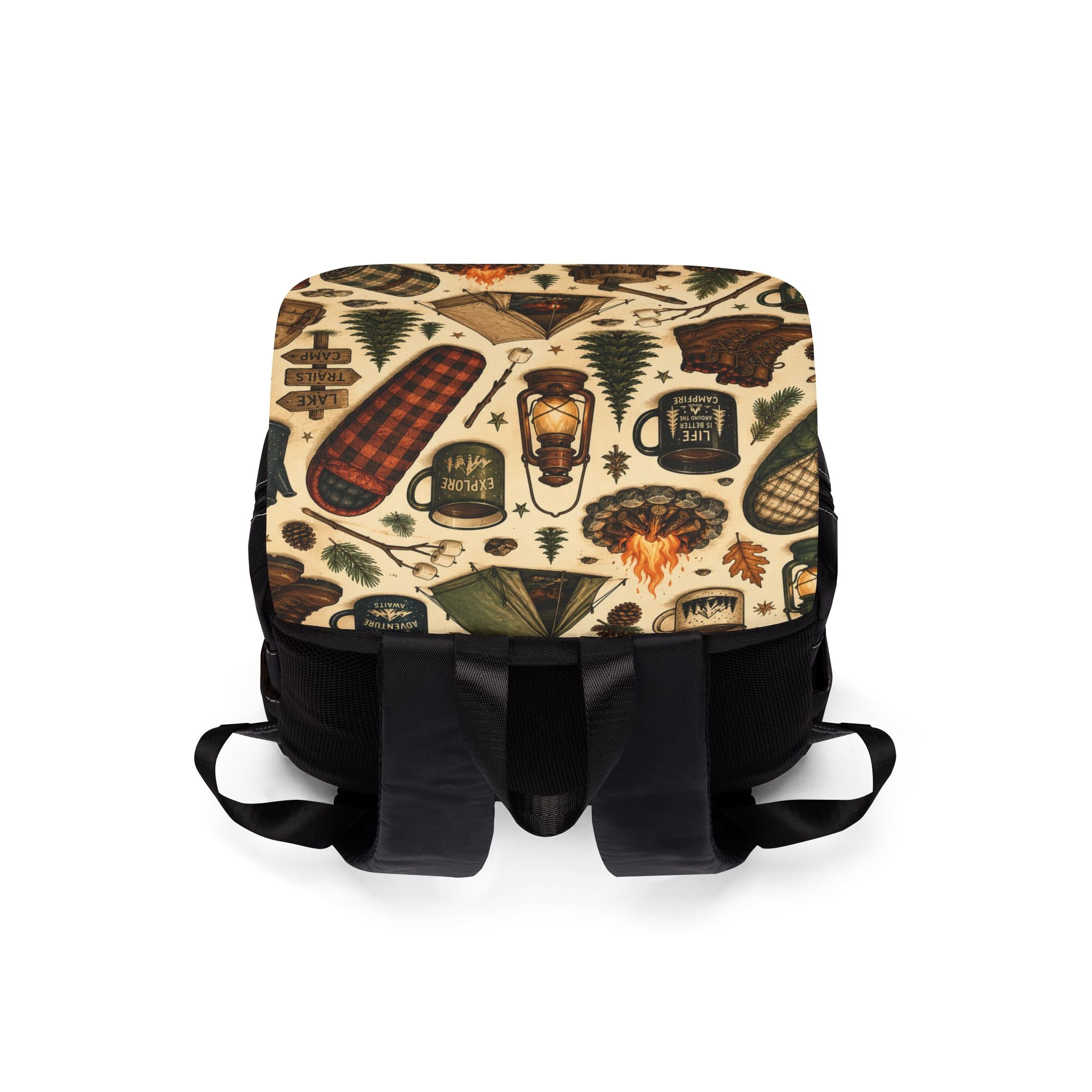 Camping Gear Pattern Shoulder Backpack — Outdoor Adventure Shoulder Bag