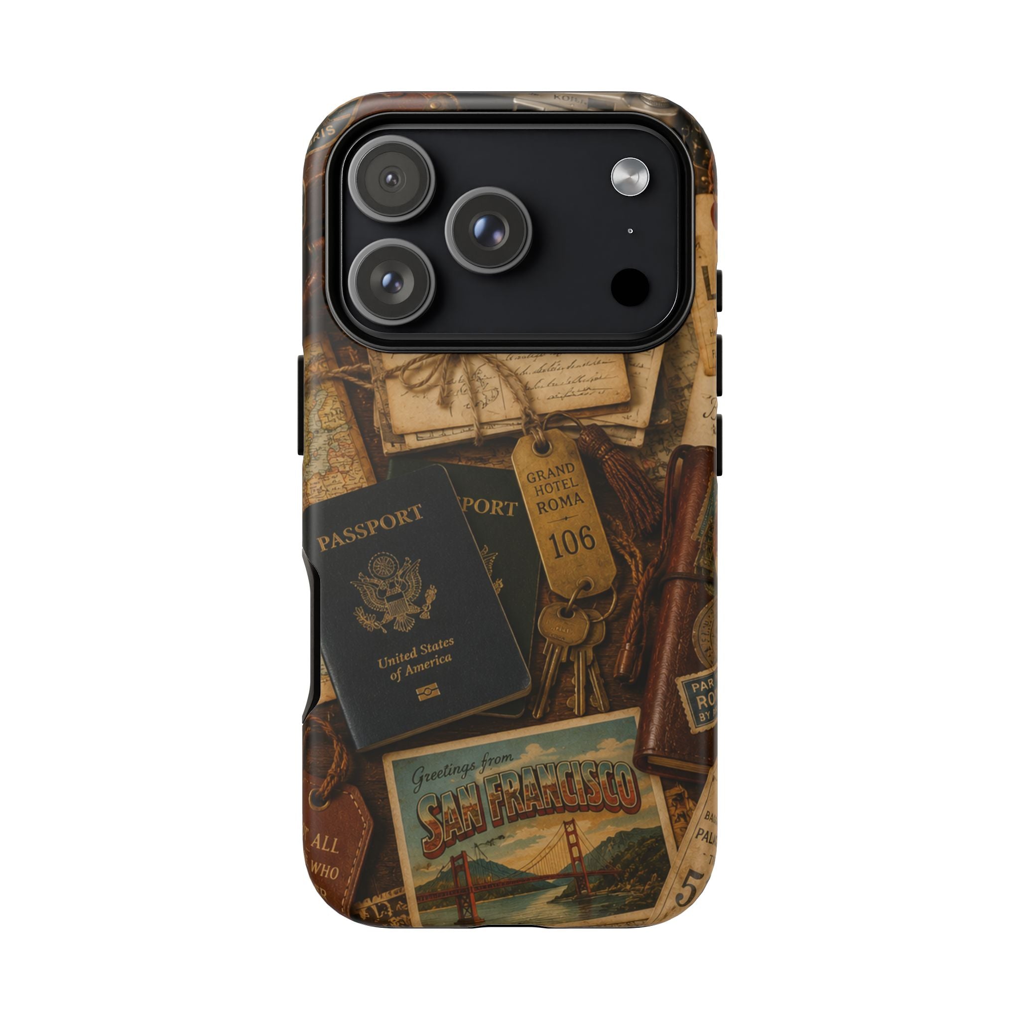 Vintage Travel Phone Case – Passport & Postcard Collage