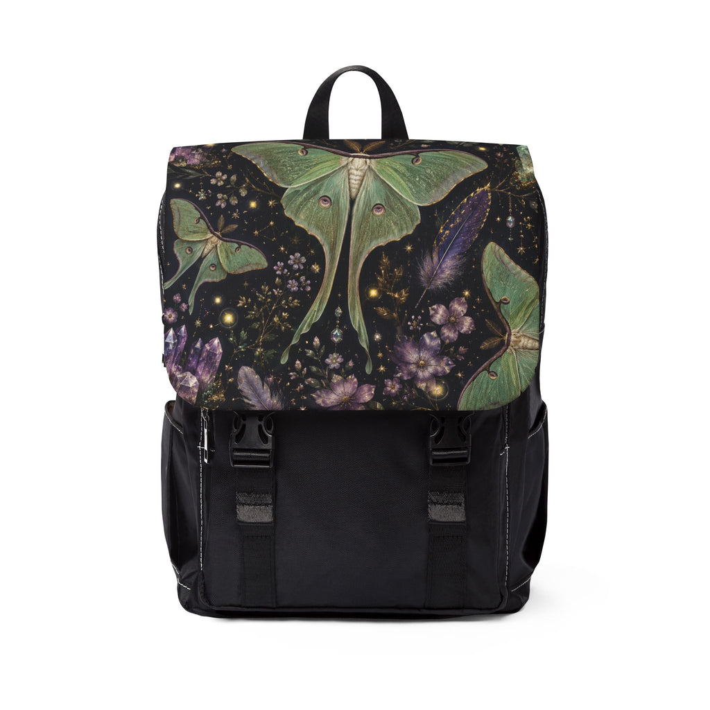 Luna Moth Cosmic Floral Canvas Shoulder Backpack — Night Garden Shoulder Bag
