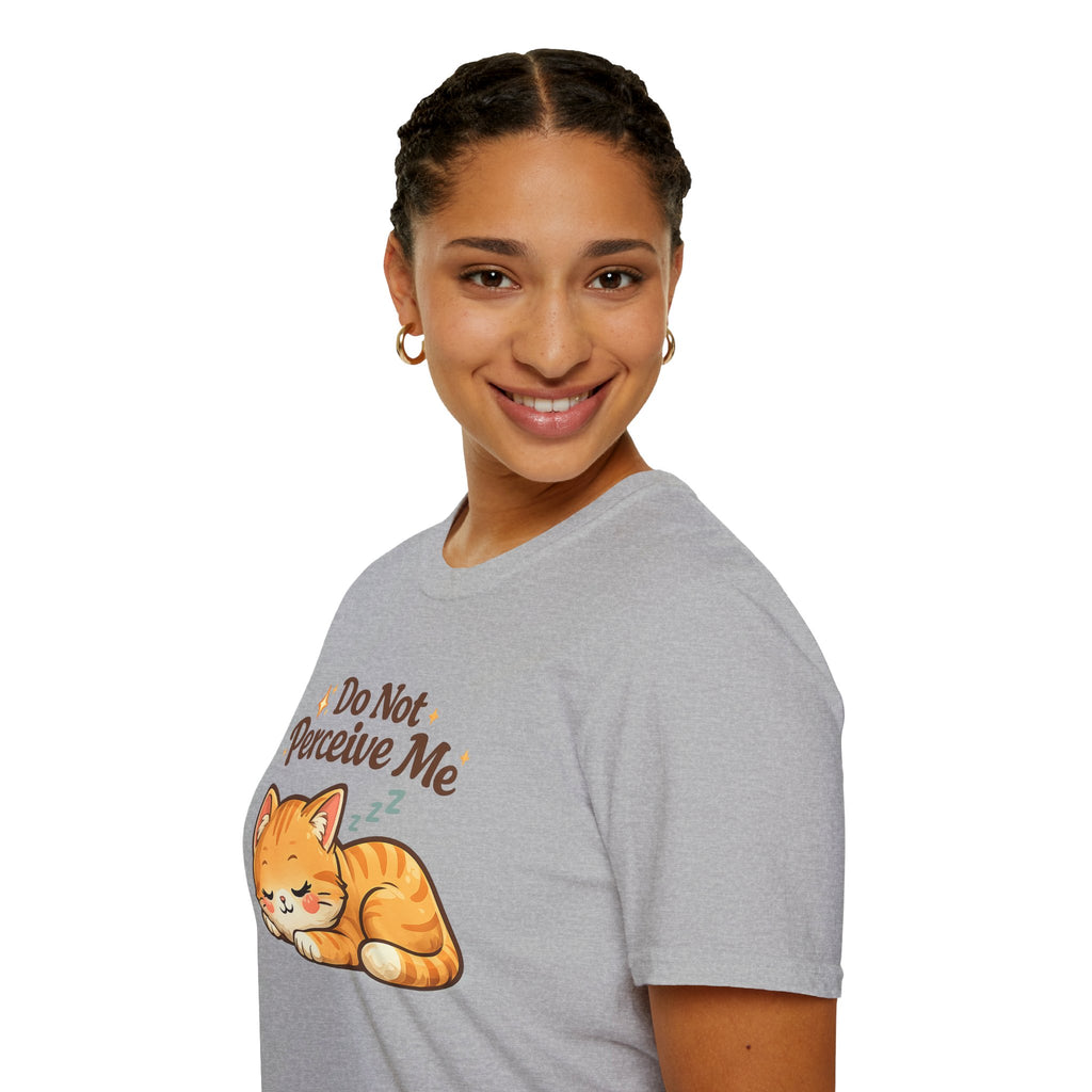 Cat T-Shirt — "Do Not Perceive Me" Cute Sleeping Orange Cat Tee