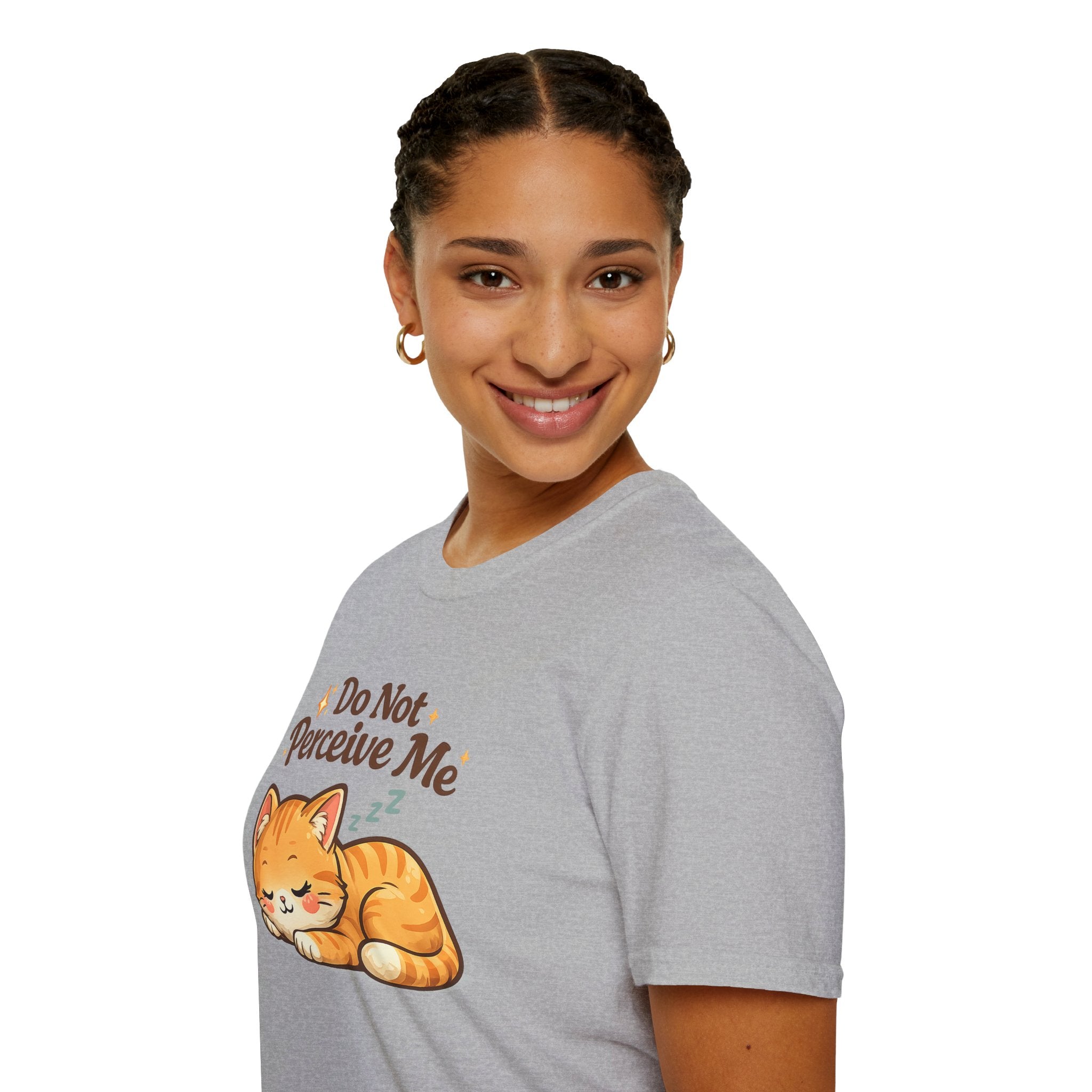 Cat T-Shirt — "Do Not Perceive Me" Cute Sleeping Orange Cat Tee