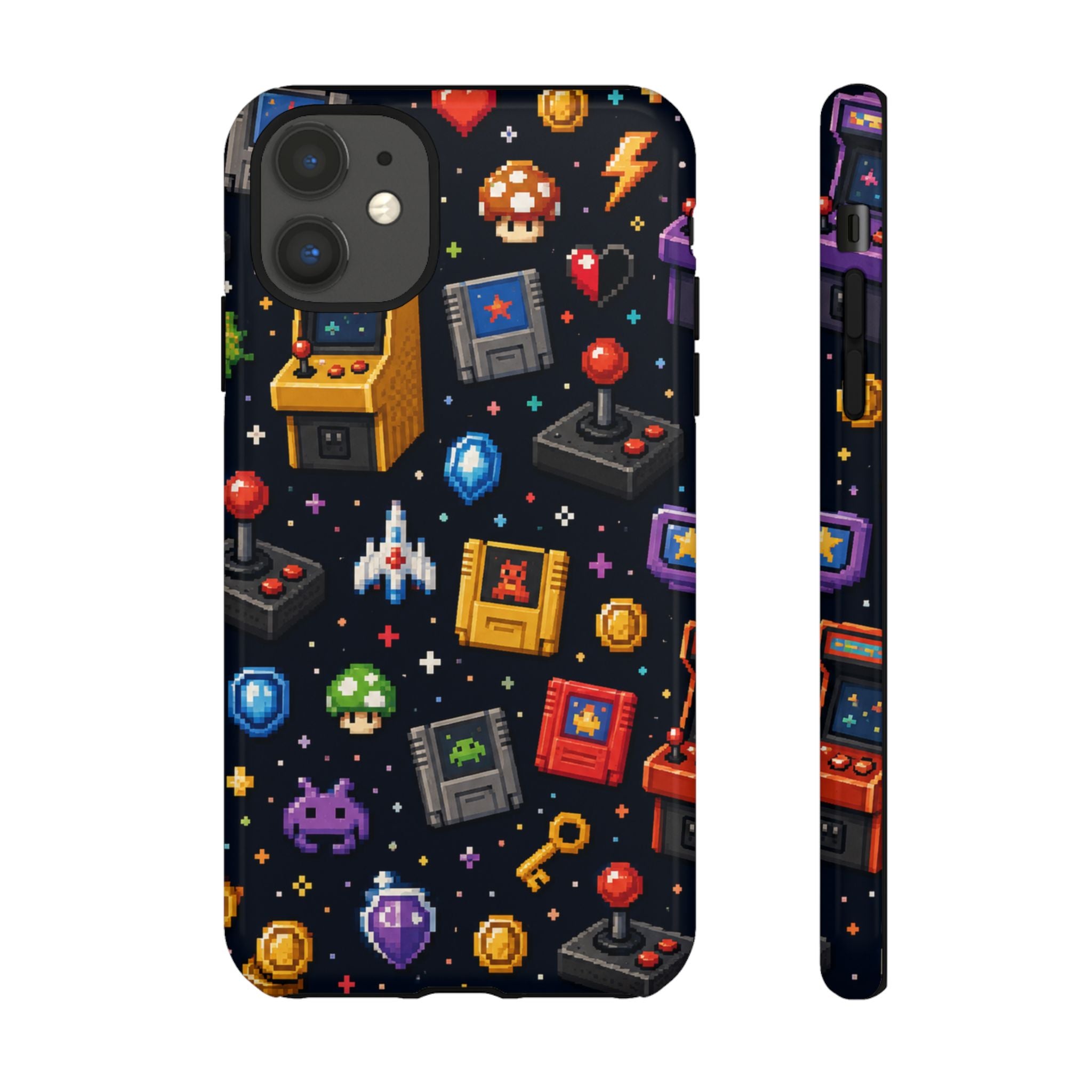 Retro Arcade Pixel Art Phone Case — Gamer Icons Pattern