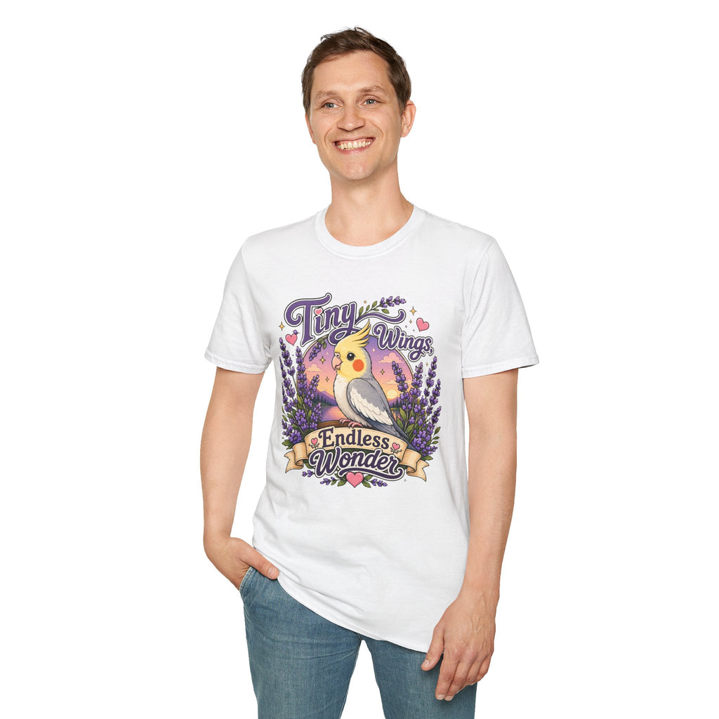 Tiny Wings Cockatiel T‑Shirt — 'Endless Wonder' Cute Bird Graphic Tee