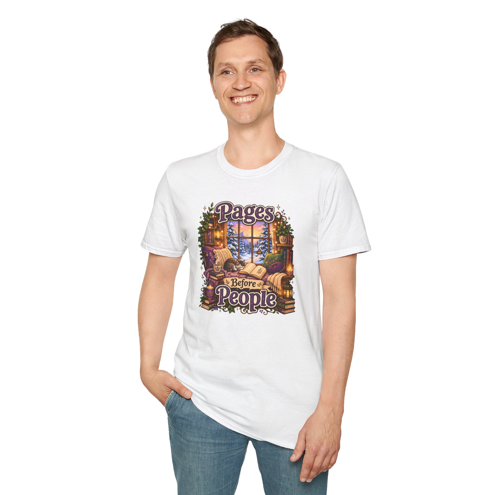 Booklover T-Shirt — "Pages Before People" Cozy Reading Room Design