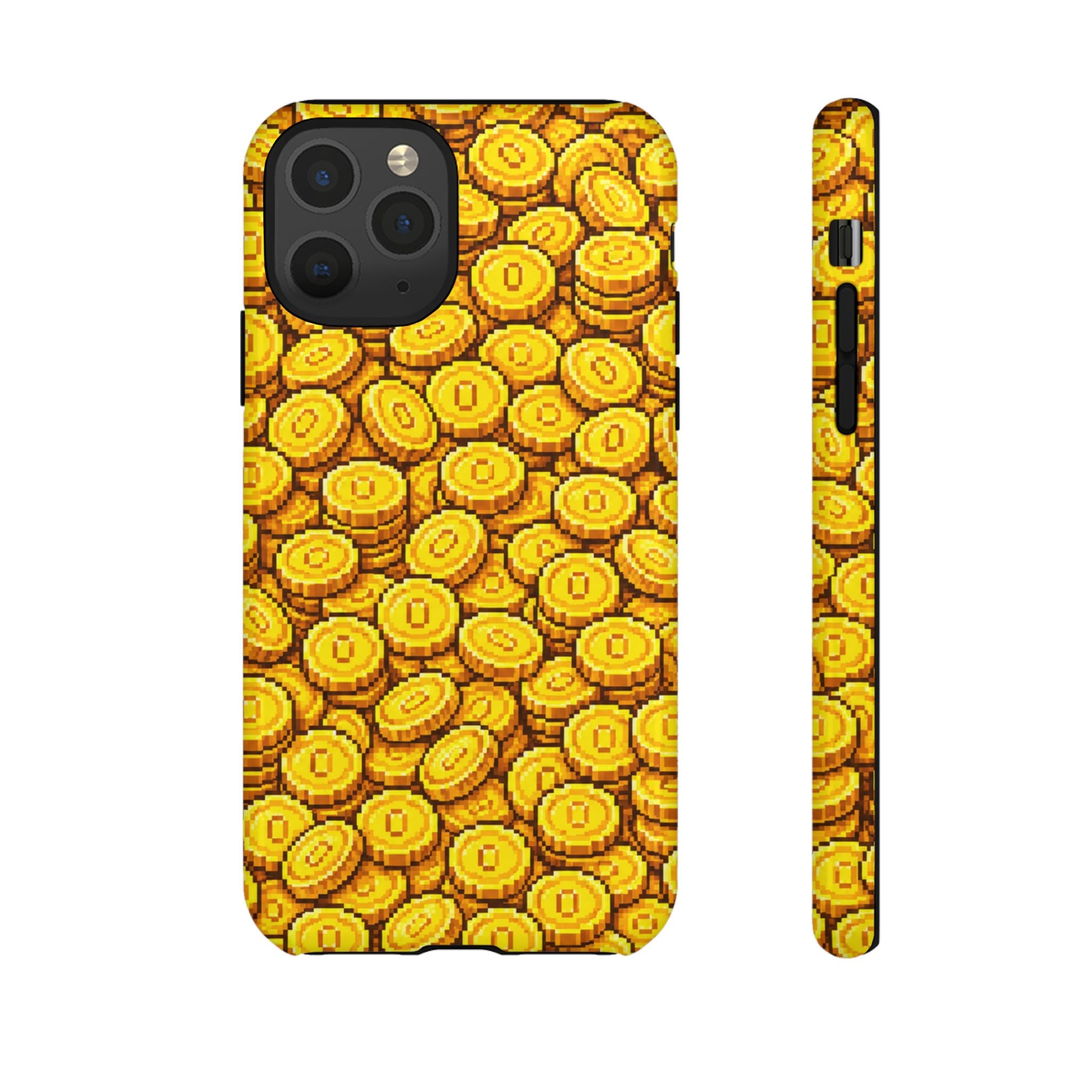 8bit Gamer Coin Pattern Phone Case – Retro Video Game Gold Treasure Design