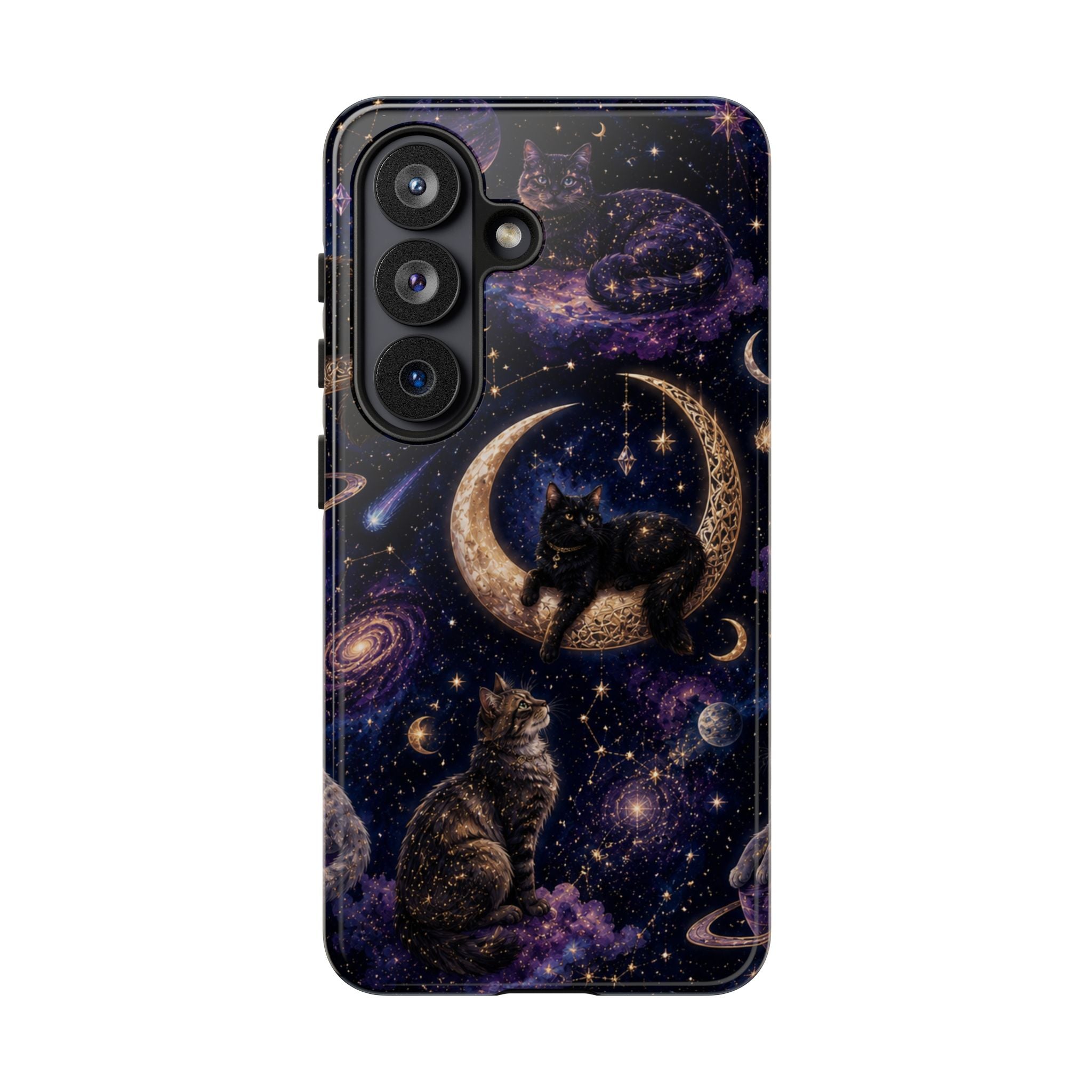 Galaxy Cats Tough Phone Case — Moon & Stars Space Kitty Protective Cover