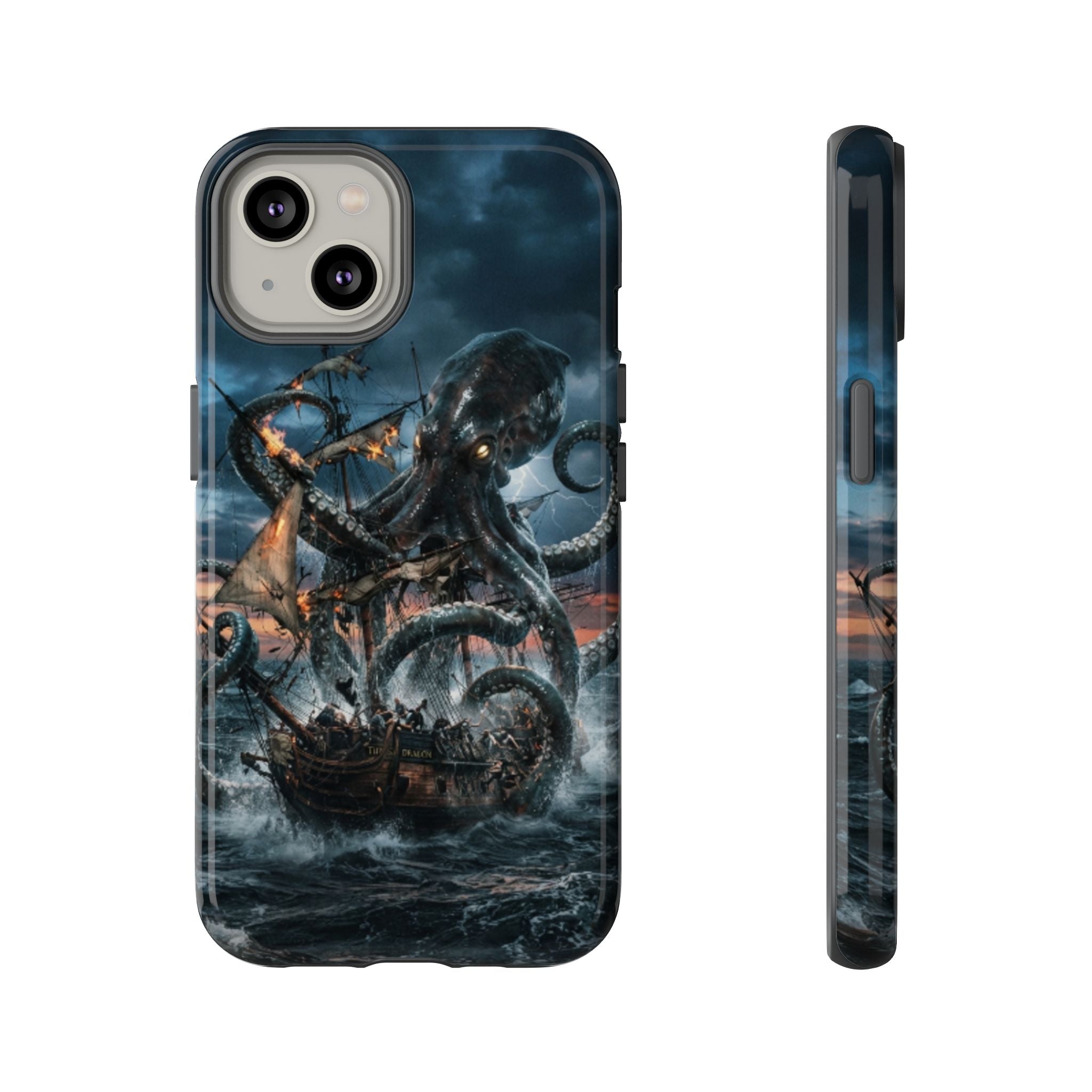 Kraken Sea Battle Phone Case — Ocean Monster Shipwreck Design