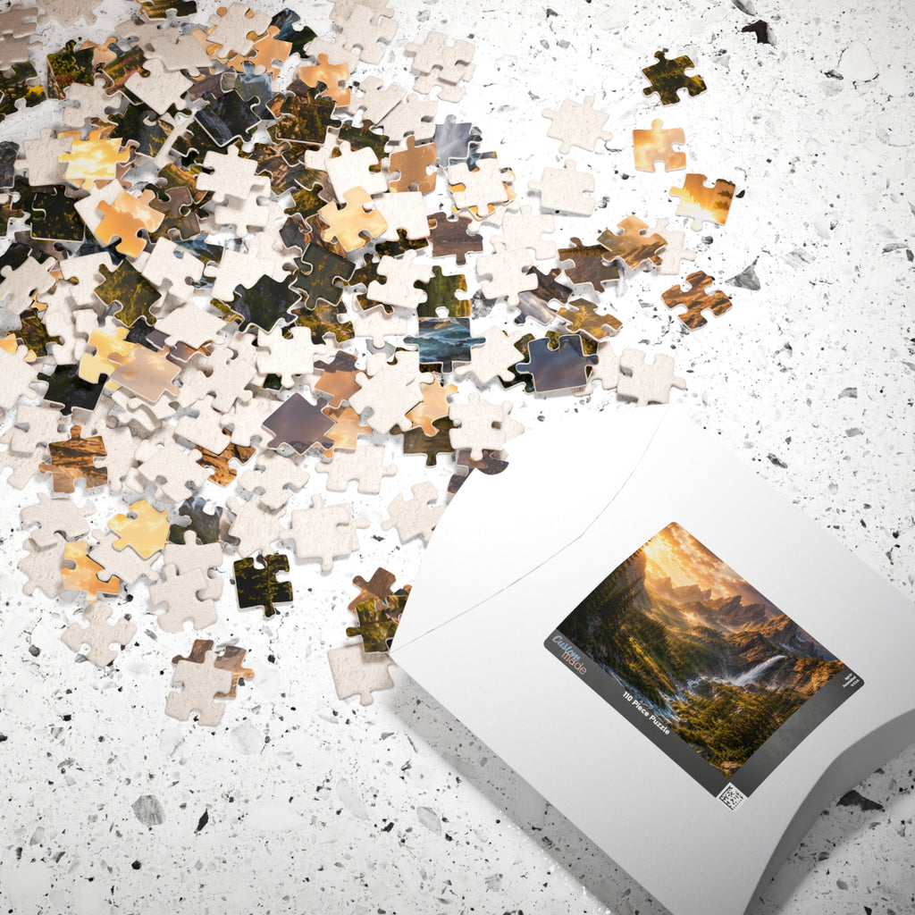 Mountain Valley Waterfall Jigsaw Puzzle — Scenic Nature Landscape Puzzle (110/252/520/1014 pcs)